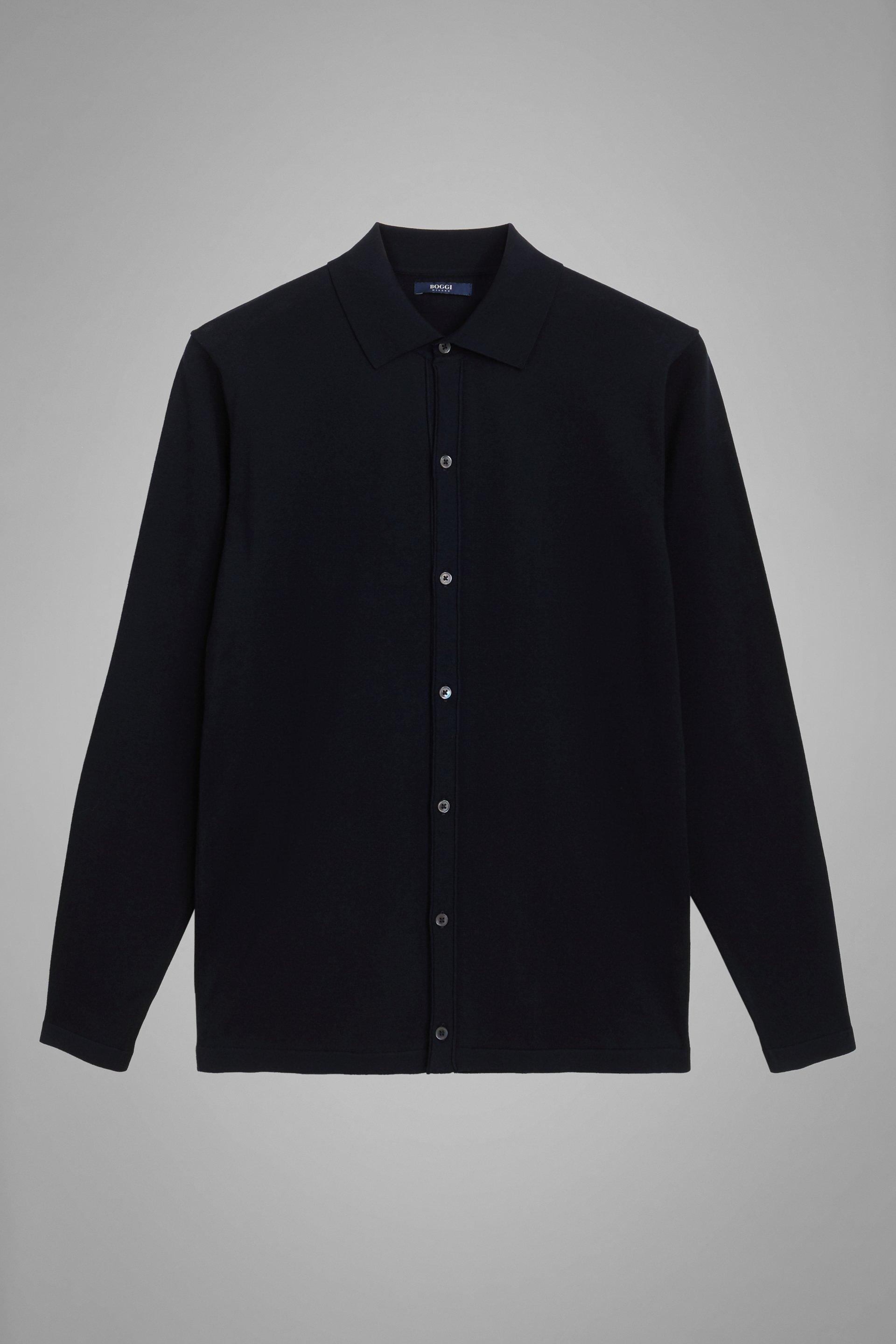 Navy Cotton Crepe Shirt Jumper, , large image number 1