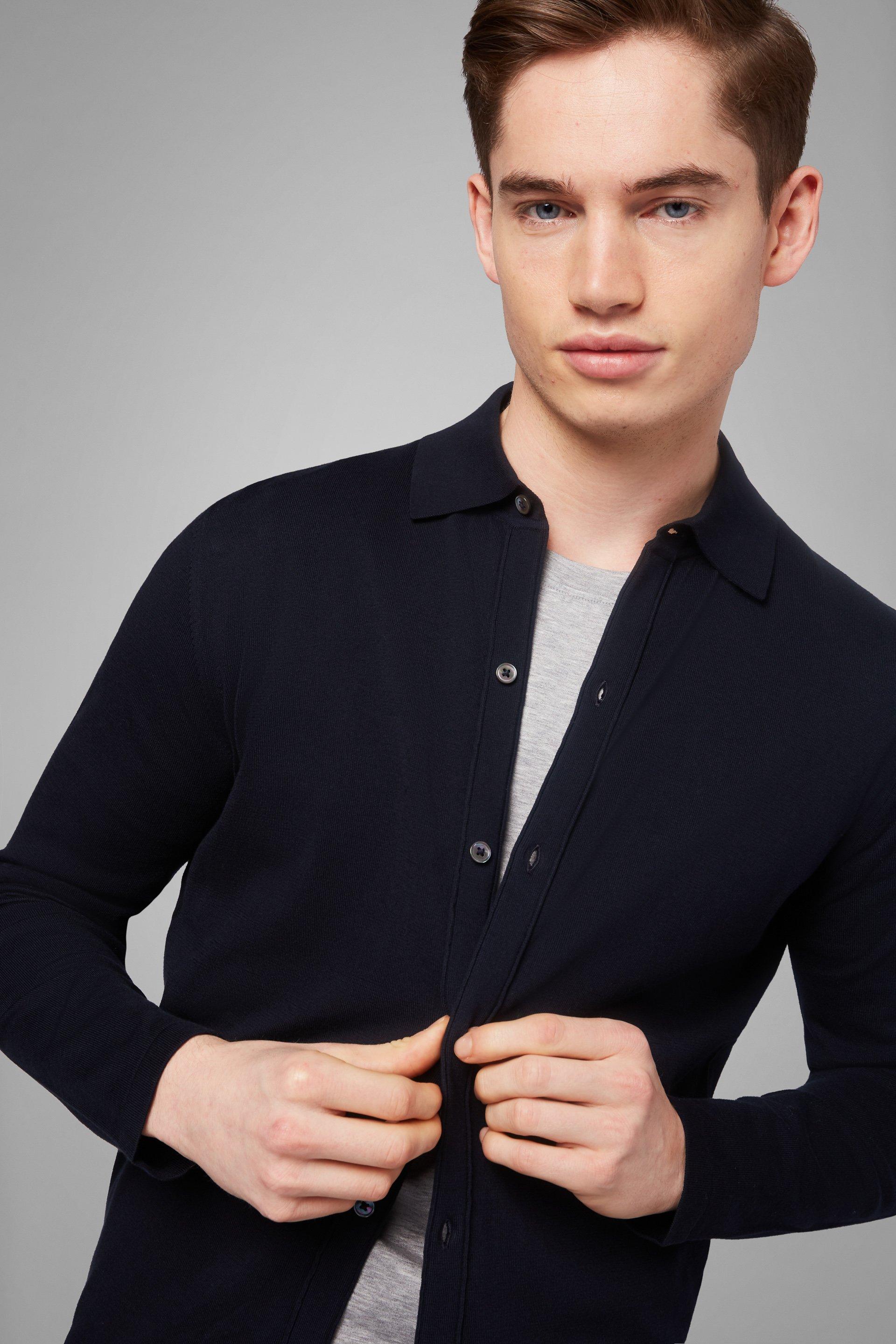 Navy Cotton Crepe Shirt Jumper, , large image number 2