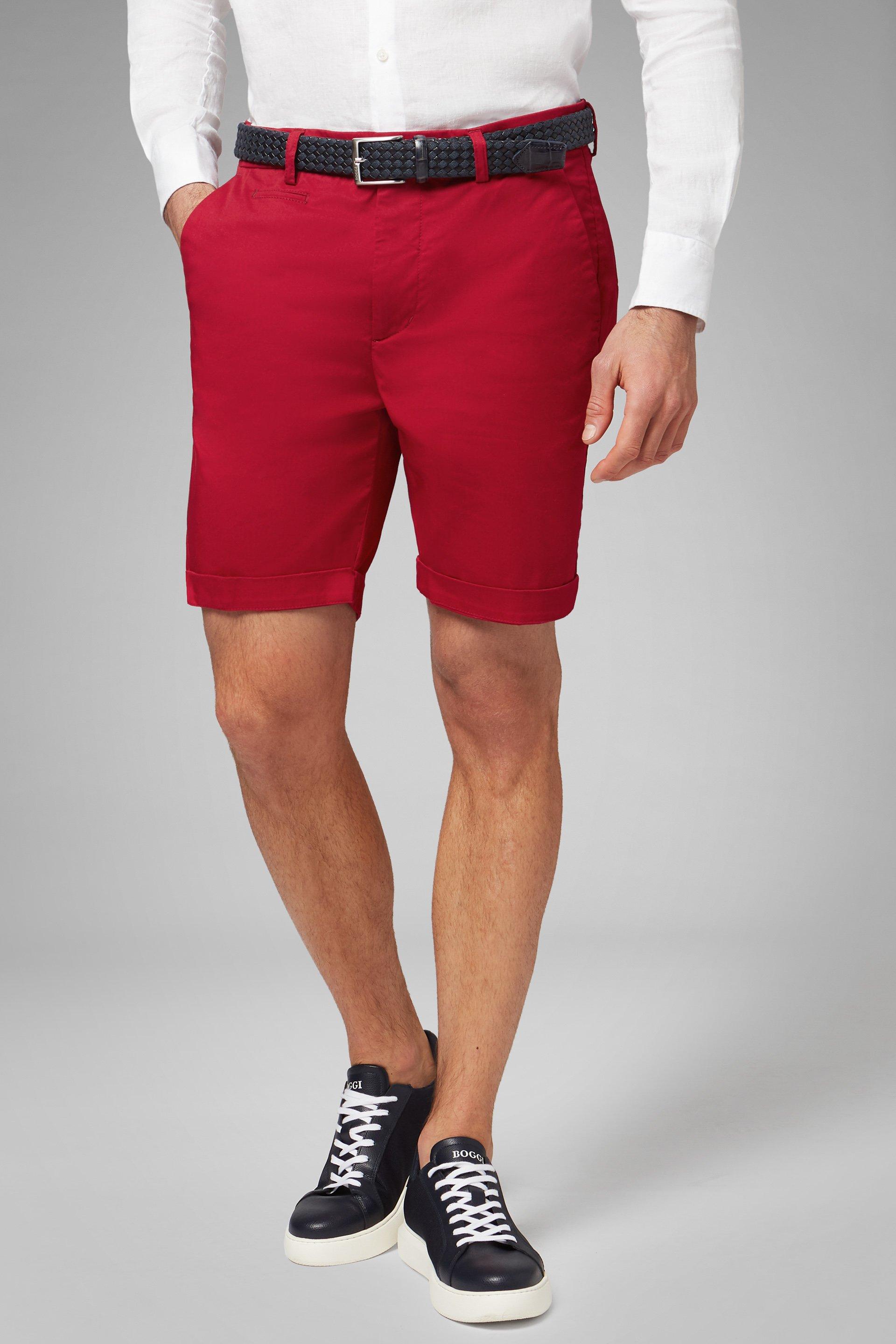Red Plain Cotton Gabardine Bermuda Shorts, Red, medium