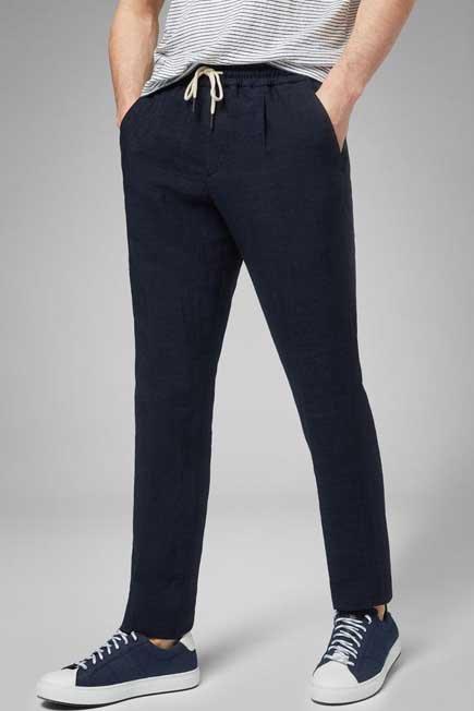Blue Linen/Tencel Trousers With Drawcord, Blue, medium