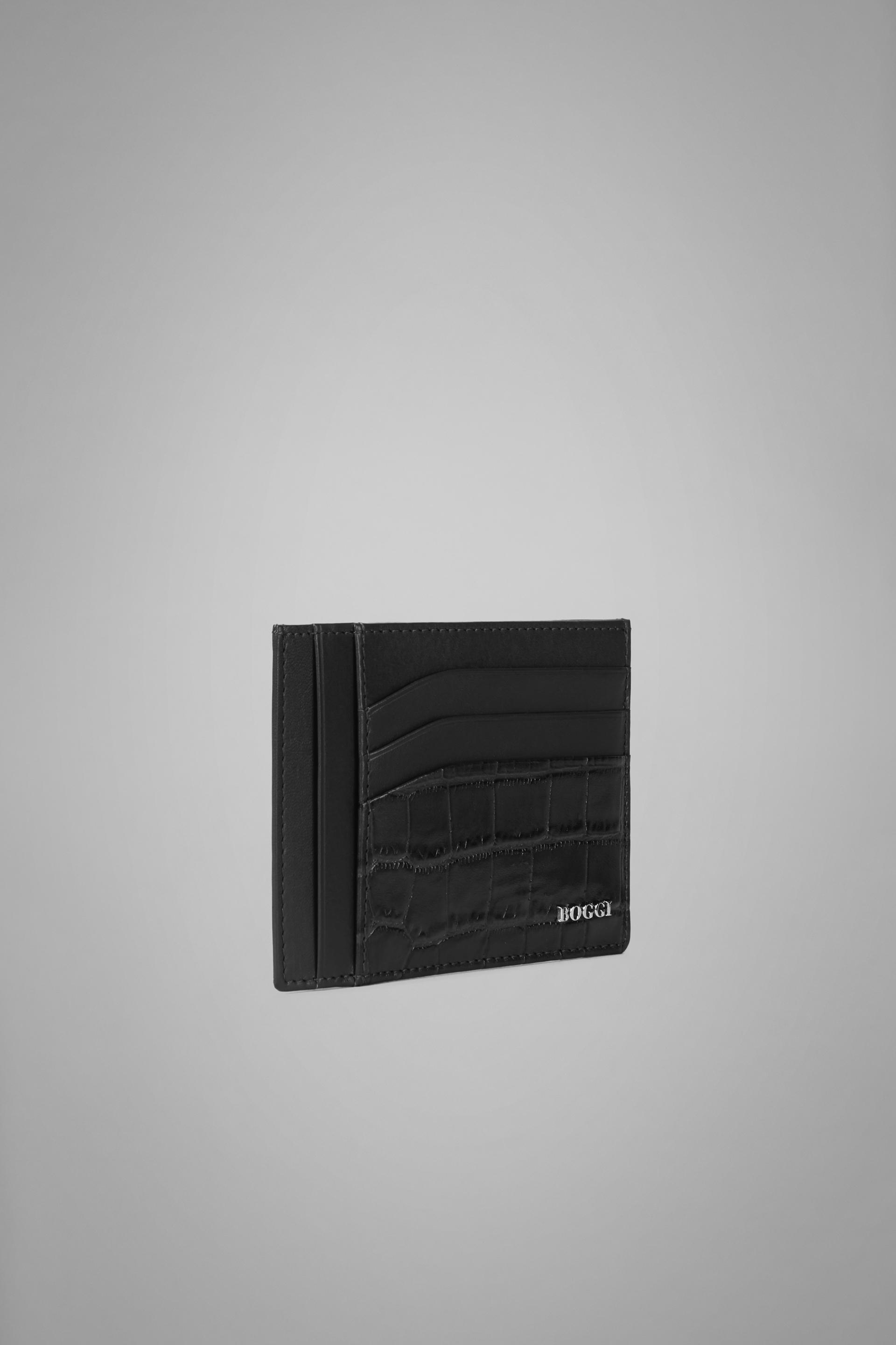 Black Large Faux Croc Print Leather Credit Card Holder For Men, , large image number 0