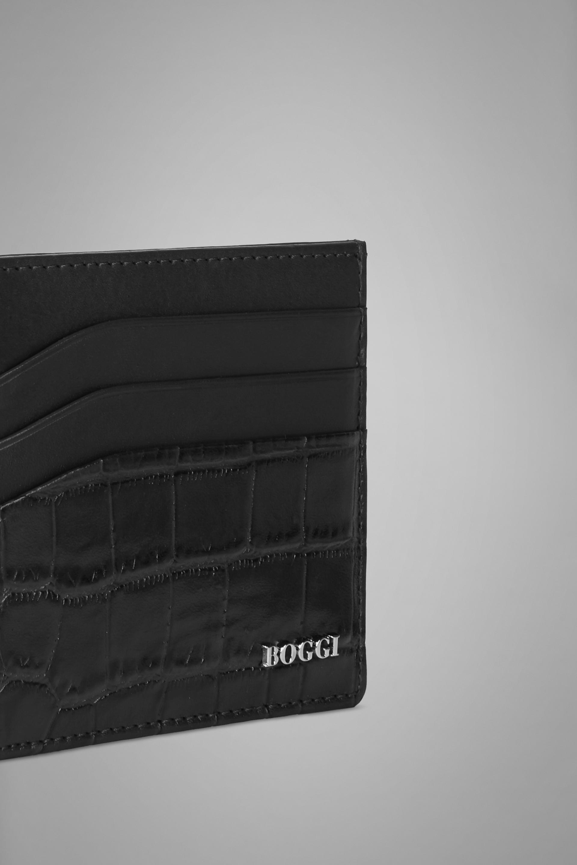 Black Large Faux Croc Print Leather Credit Card Holder For Men, , large image number 2