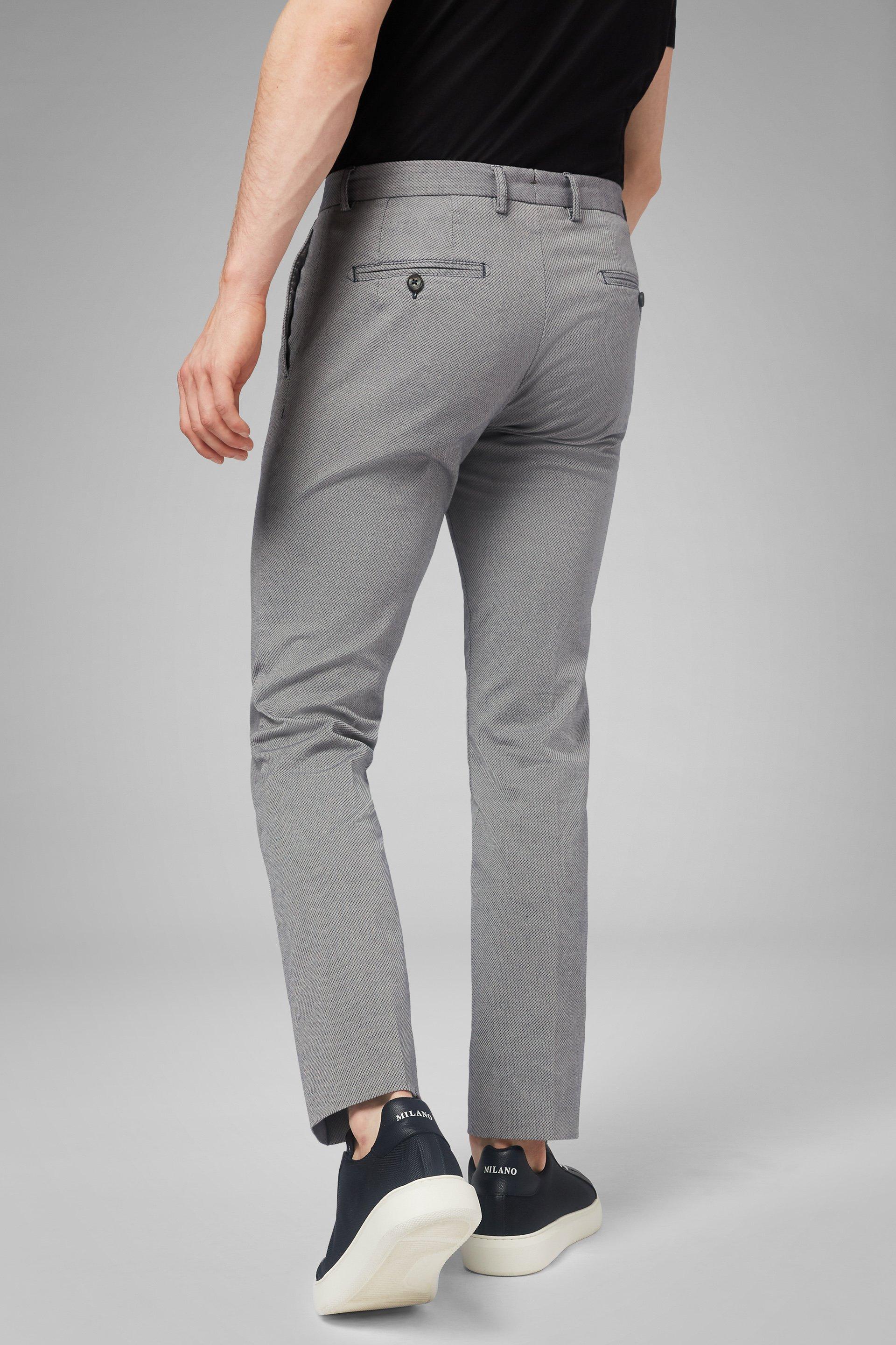 Grey Stretch Microstructure Cotton Trousers, , large image number 1