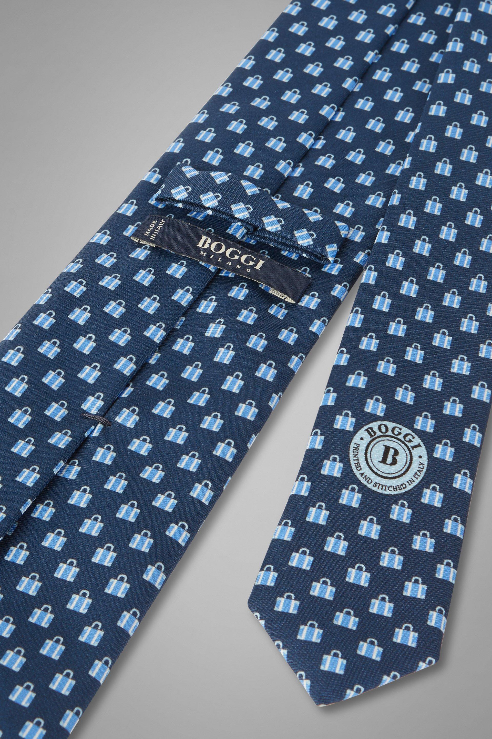 Blue Suitcase Print Silk Tie, Blue, large image number 1