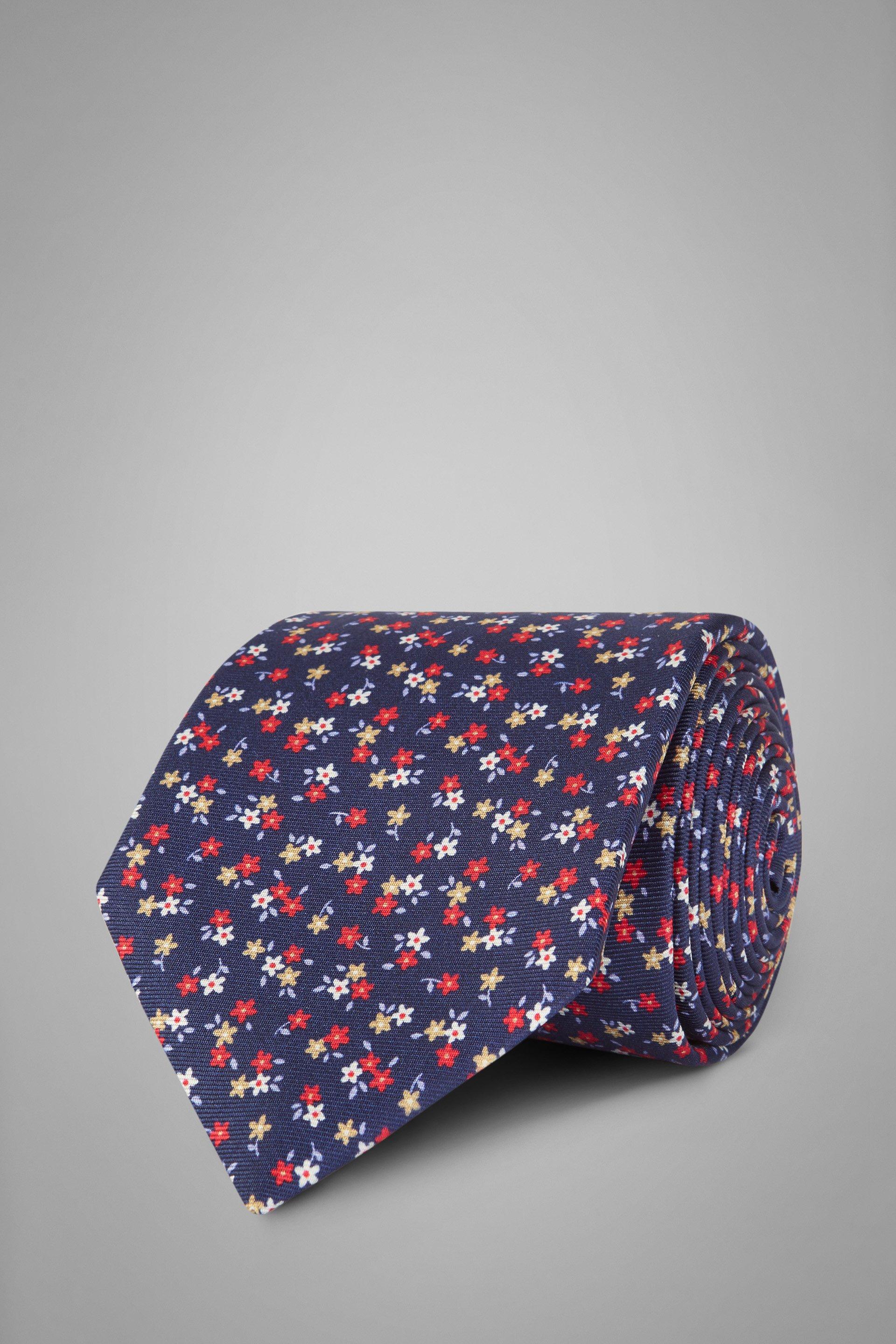 Blue Floral Print Silk Tie, Blue, large image number 0