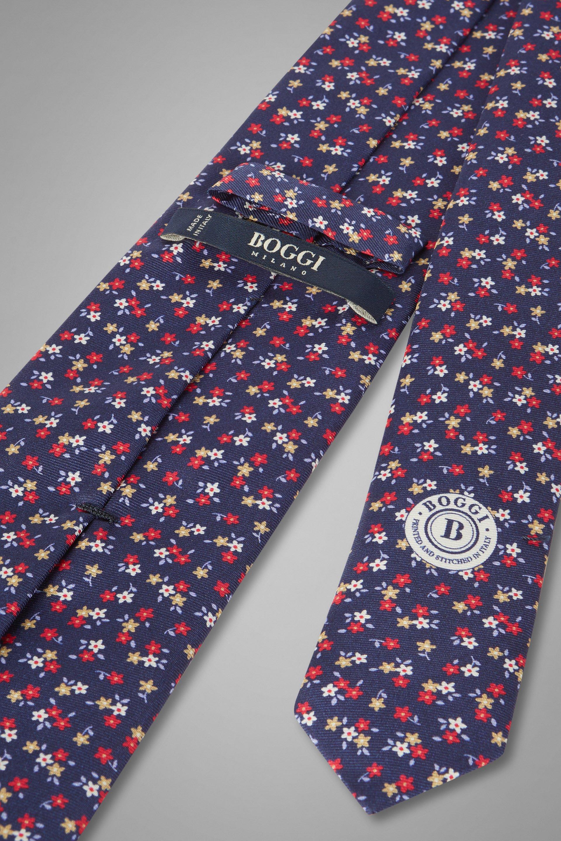 Blue Floral Print Silk Tie, Blue, large image number 1