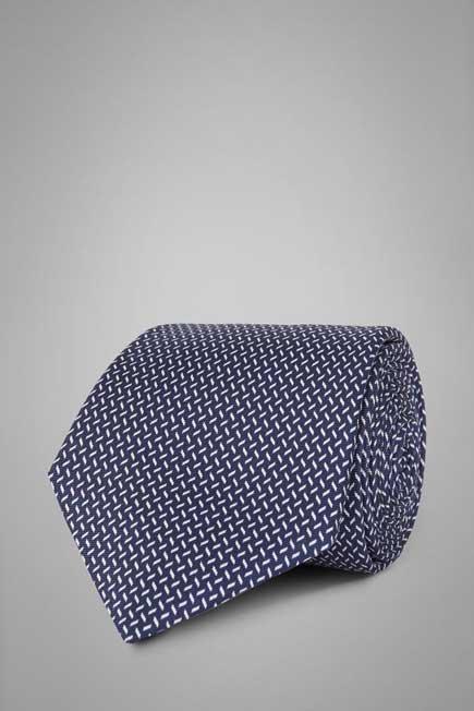 Blue Micro Patterned Printed Silk Tie For Men, , large image number 0
