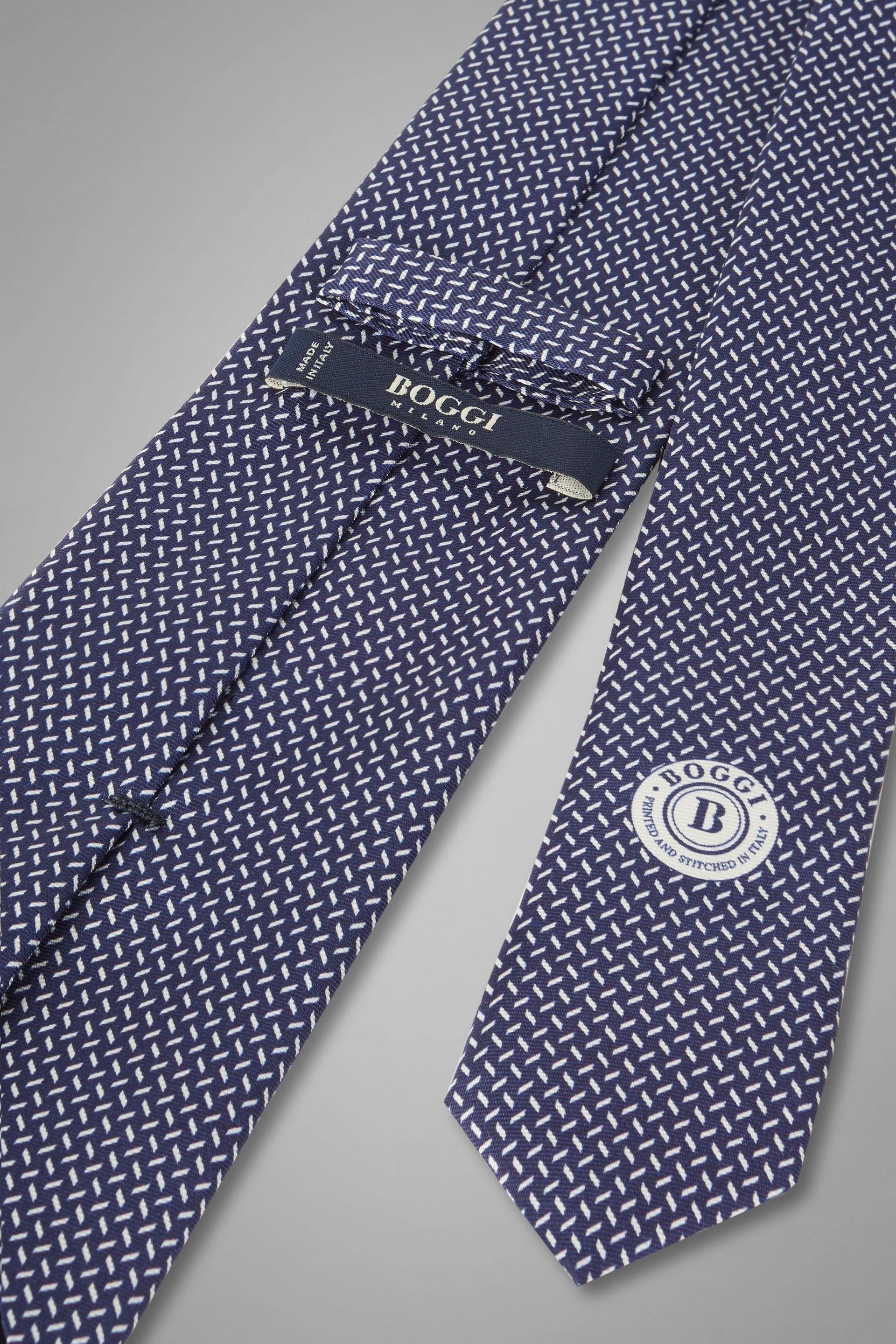 Blue Micro Patterned Printed Silk Tie For Men, , large image number 2