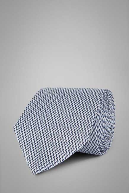 White Blue Micro Patterned Printed Silk Tie For Men, , large image number 0