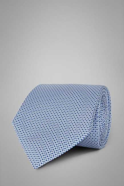 Blue Micro Patterned Printed Silk Tie For Men, , large image number 0