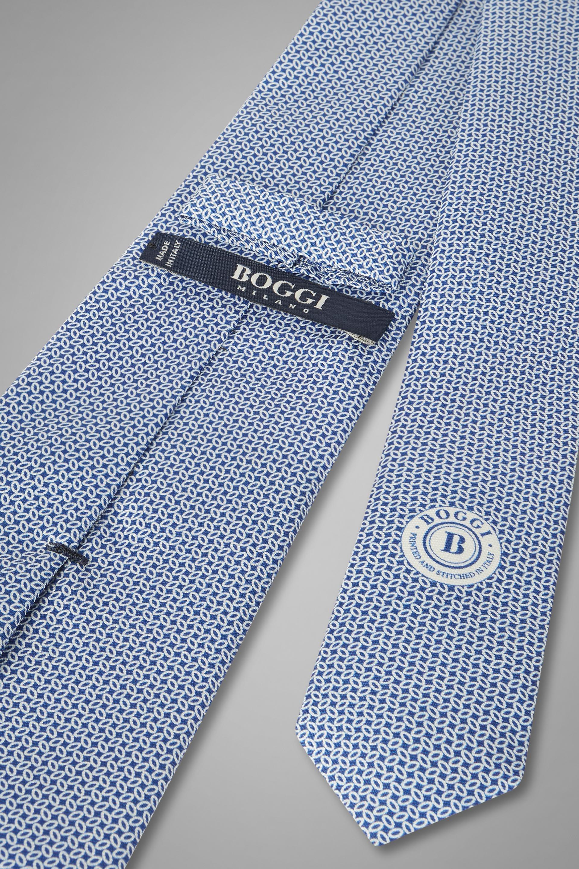 Blue Micro Patterned Printed Silk Tie For Men, , large image number 1