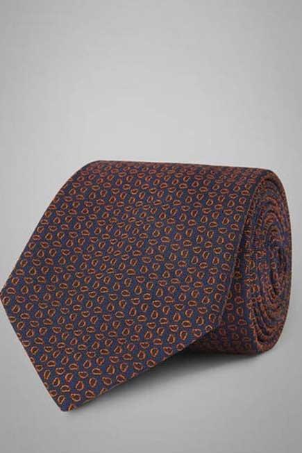 Blue Patterned Silk Jacquard Tie For Men, , large image number 0