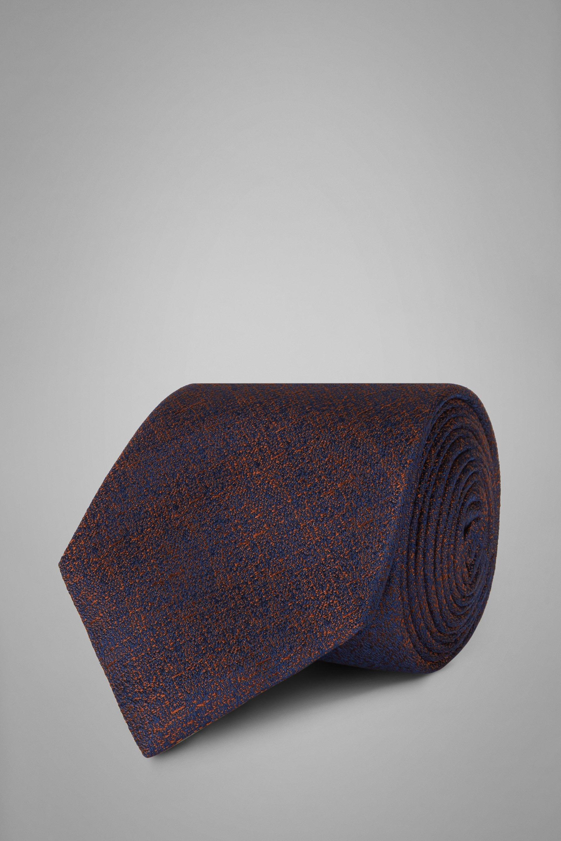 Brown Plain Silk Jacquard Tie, Blue - Dark brown, large image number 0