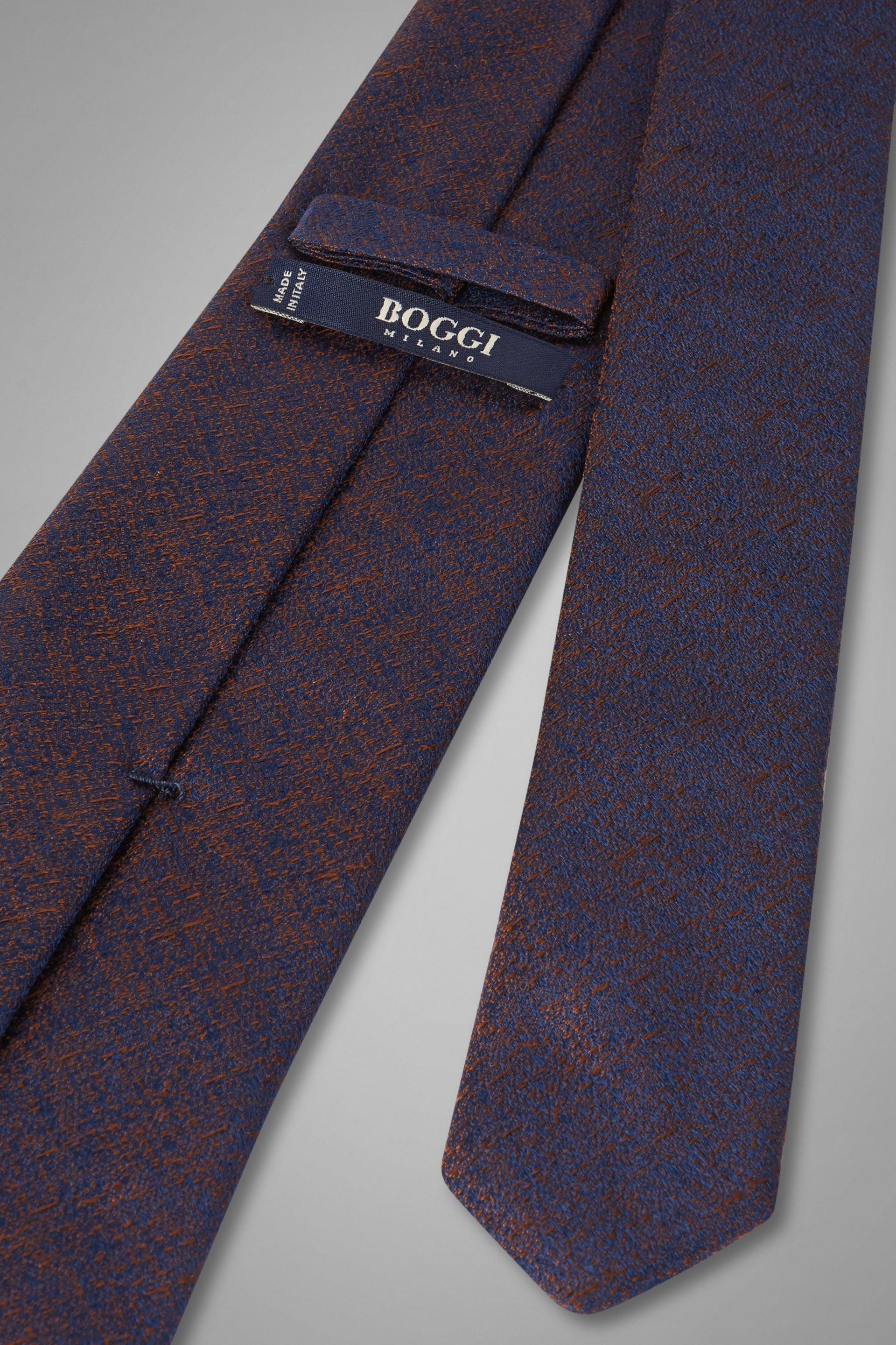 Brown Plain Silk Jacquard Tie, Blue - Dark brown, large image number 1