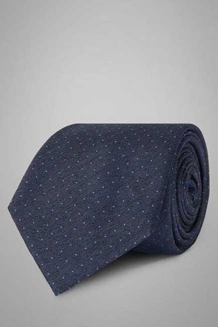 Denim Blue Micro Polka Dot Silk Jacquard Tie For Men, , large image number 0