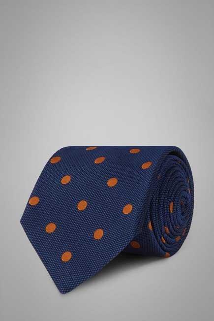 Blue Polka Dot Silk/Cotton Jacquard Tie For Men, , large image number 0
