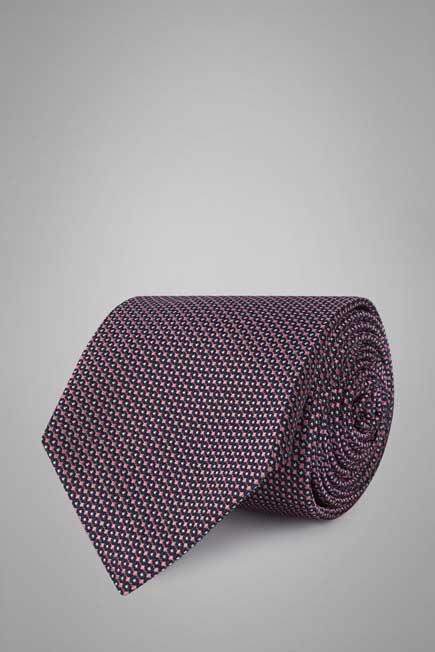 Blue Patterned Silk/Cotton Jacquard Tie For Men, , large image number 0