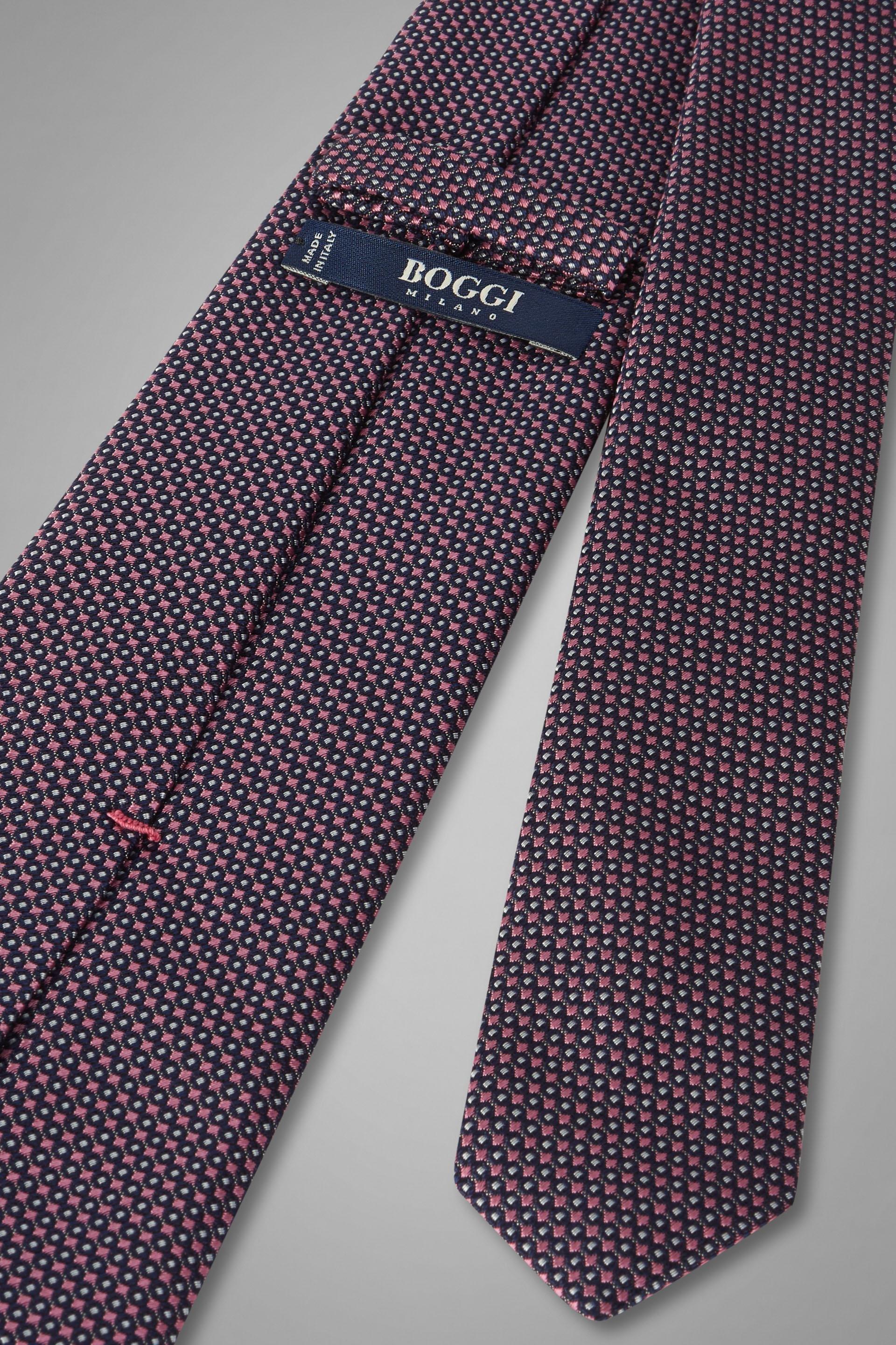 Blue Patterned Silk/Cotton Jacquard Tie For Men, , large image number 2