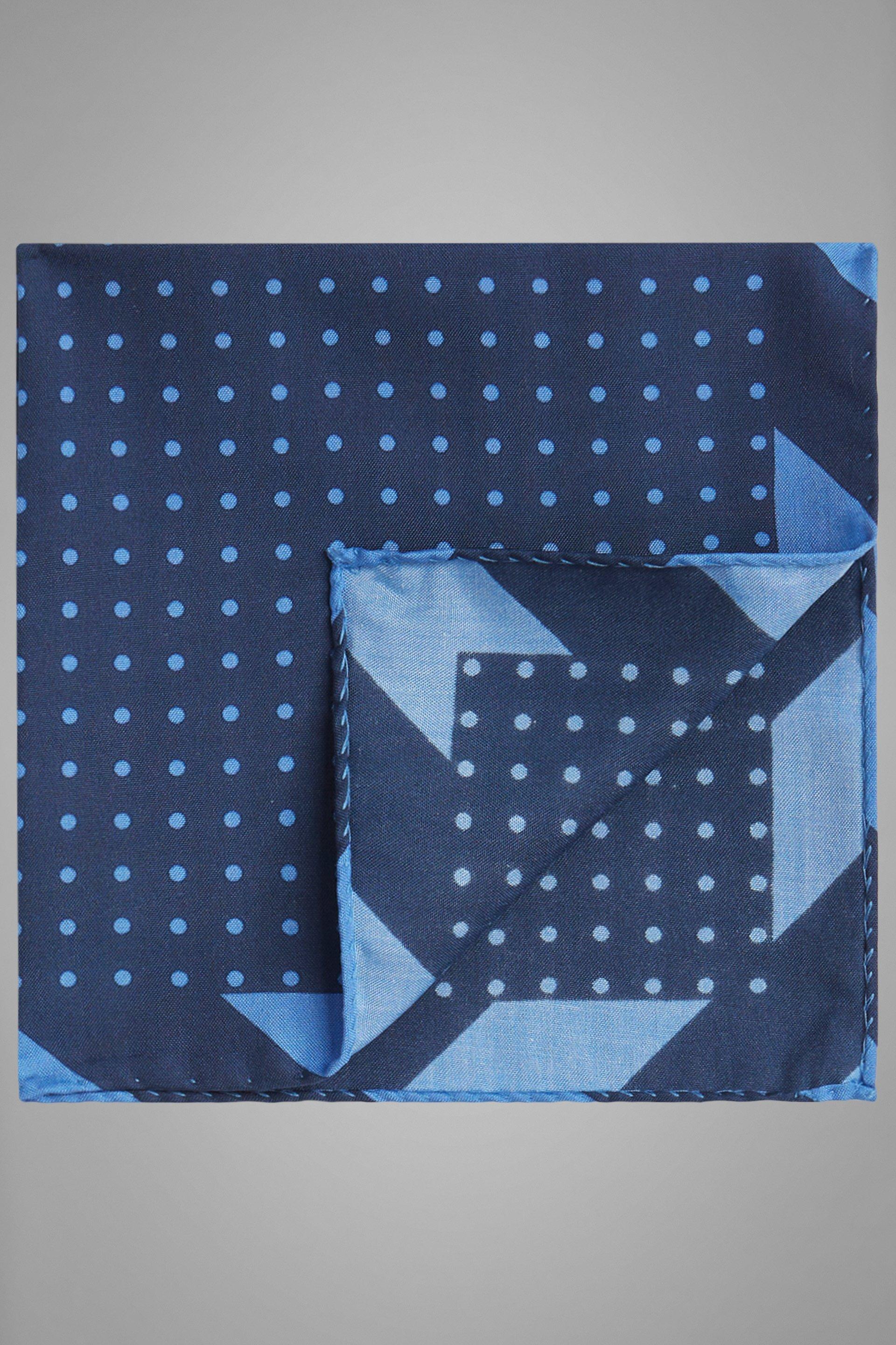 Polka Dot Print Silk Pocket Square, Blue - Light blue, large image number 0