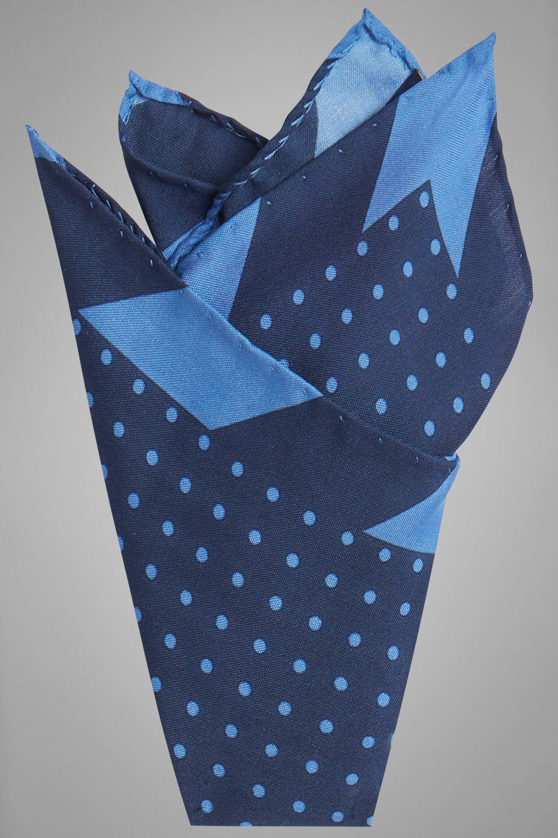 Polka Dot Print Silk Pocket Square, Blue - Light blue, large image number 1