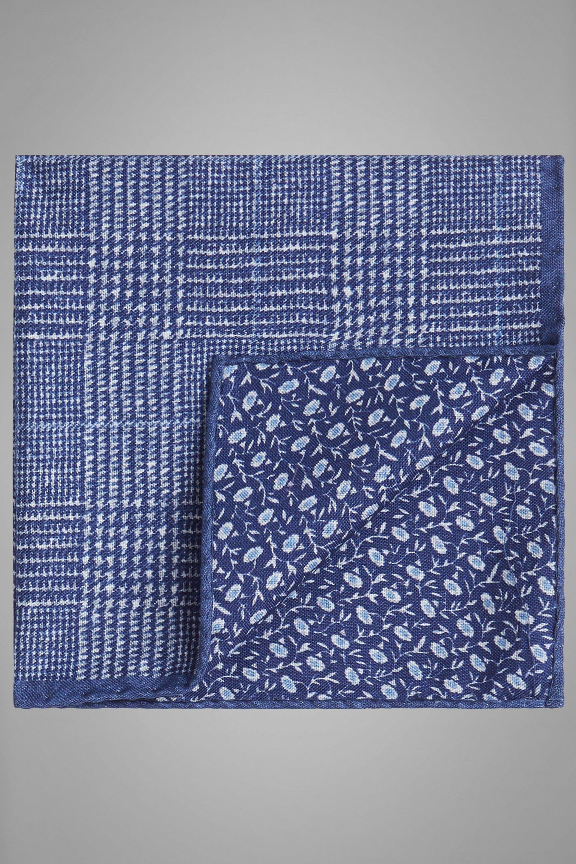 Blue Double-Sided Printed Silk Pocket Square, , medium