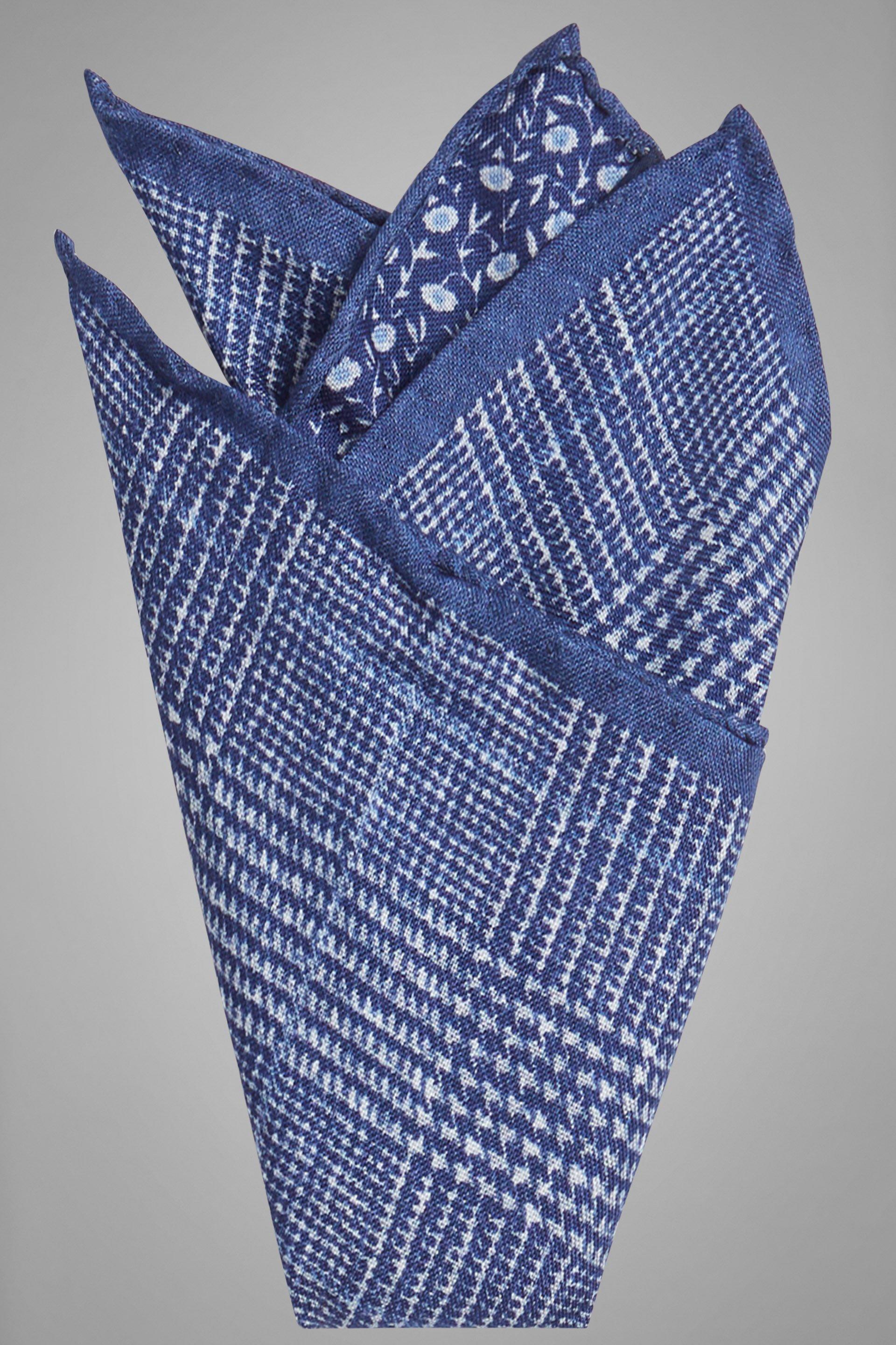 Blue Double-Sided Printed Silk Pocket Square, Blue, large image number 2