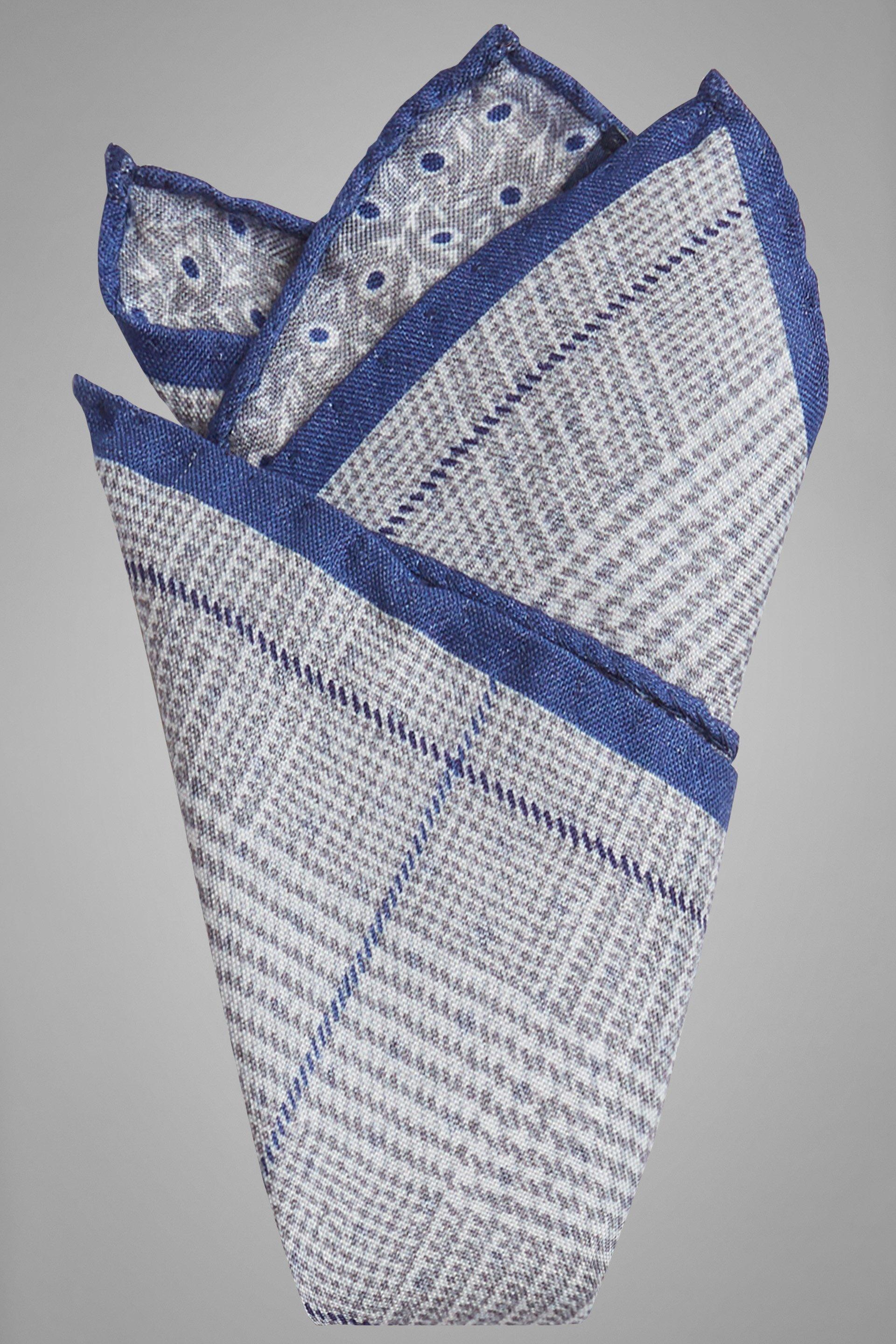 Grey Double-Sided Printed Silk Pocket Square, Light grey, large image number 1