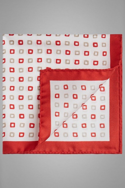 Boggi Milano - White Red Paisley Print Silk Pocket Square