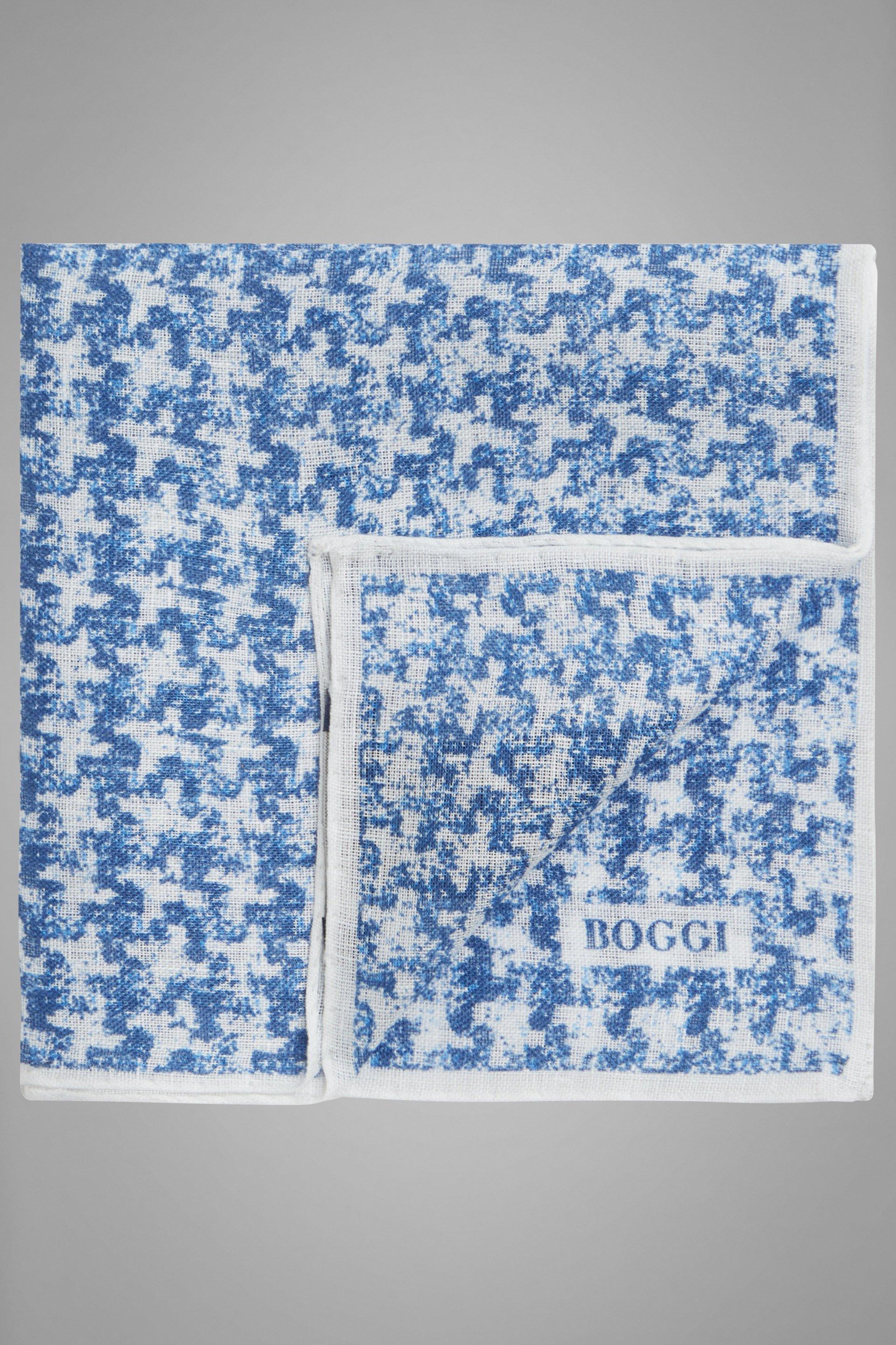 Blue Houndstooth Print Linen Pocket Square, Bluette, large image number 0