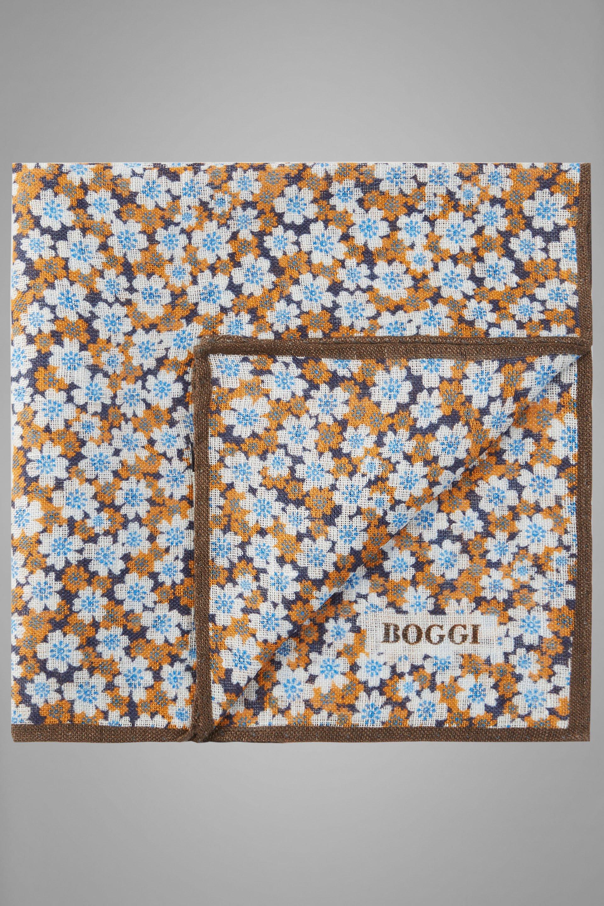 Orange Floral Linen Pocket Square, , large image number 0