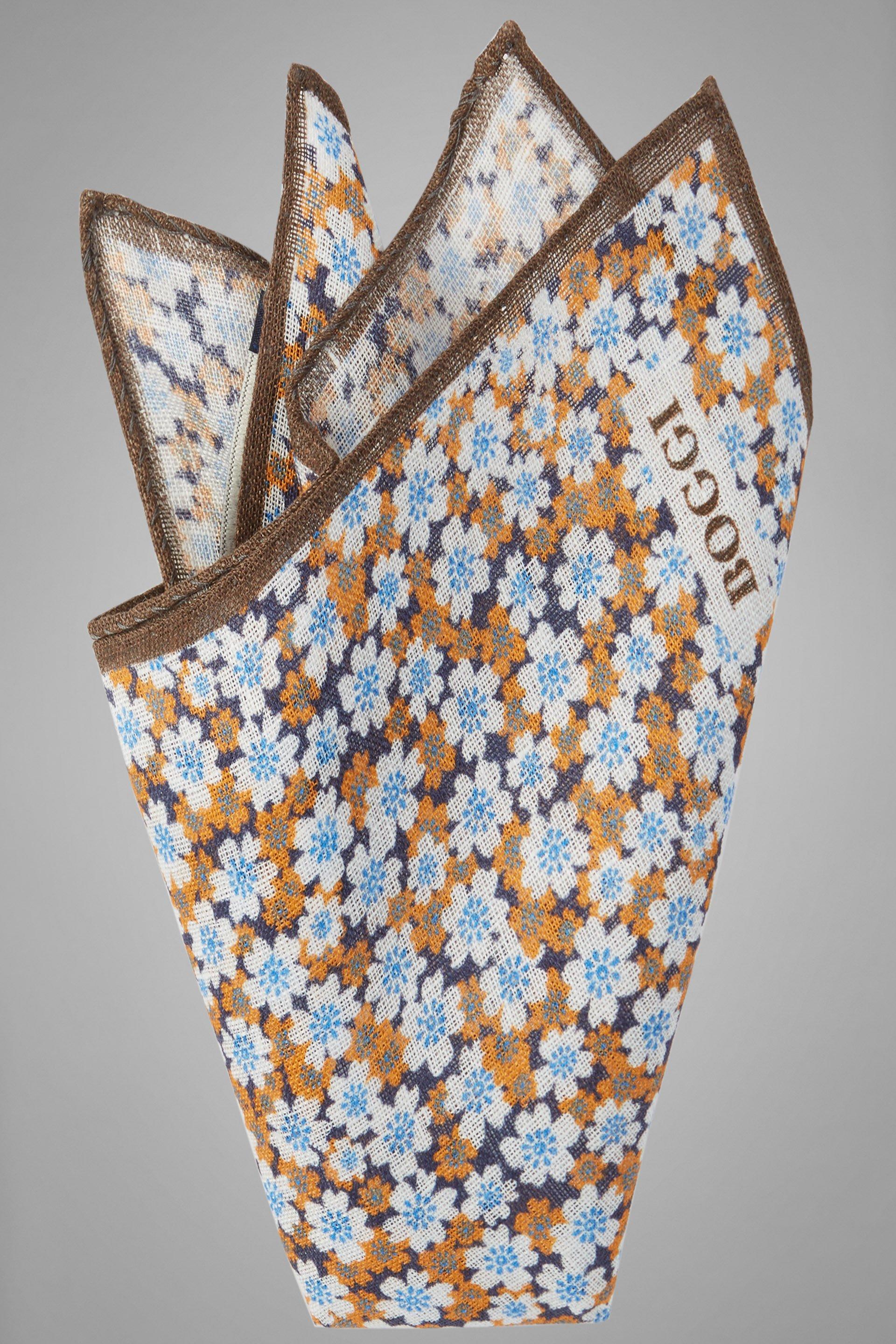 Orange Floral Linen Pocket Square, , large image number 1