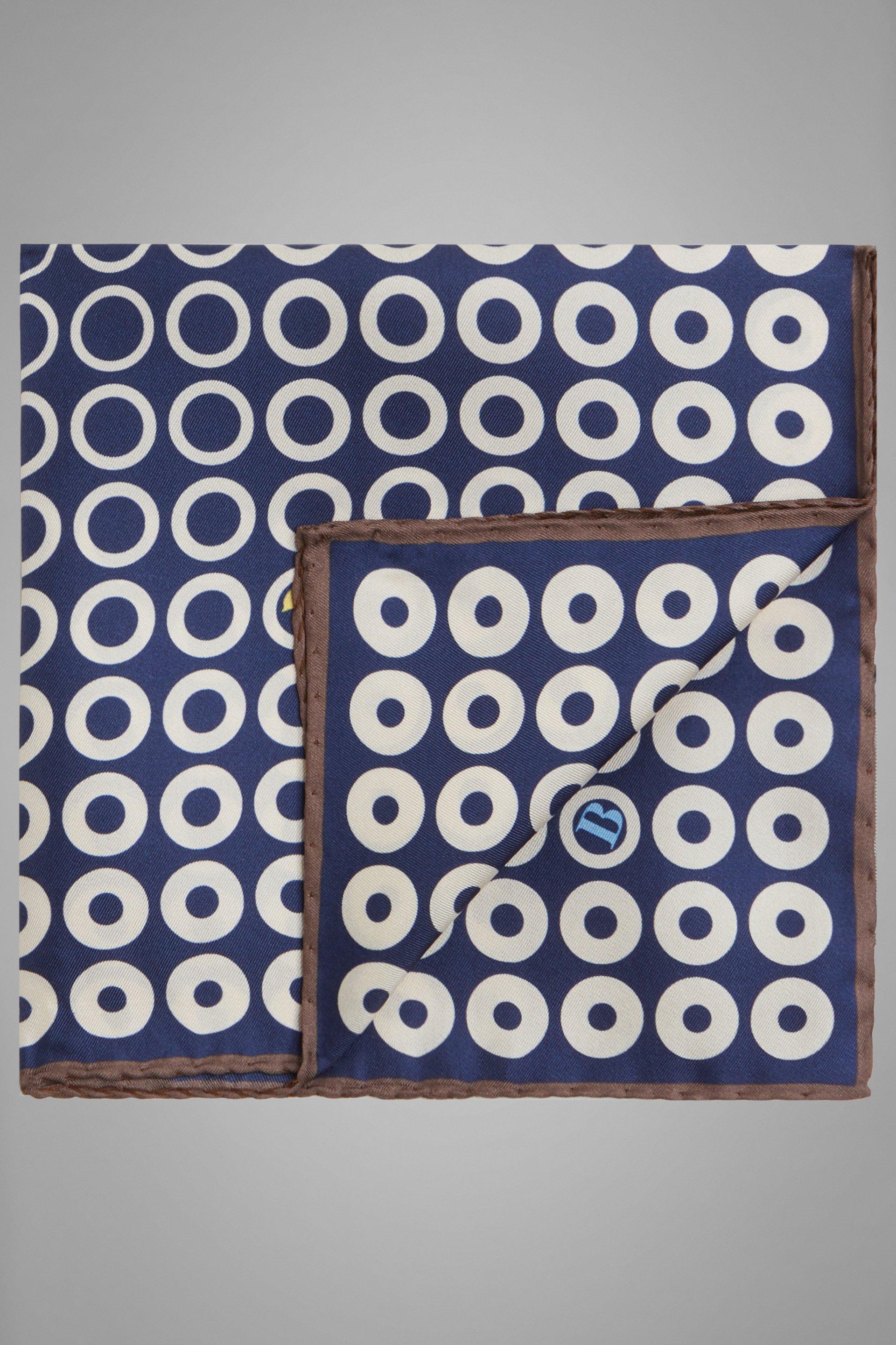 Navy Printed Silk Pocket Square, , large image number 0