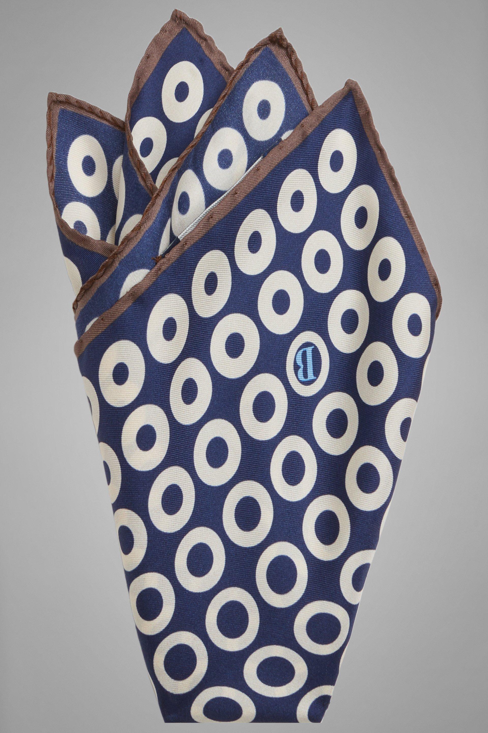 Navy Printed Silk Pocket Square, , large image number 1