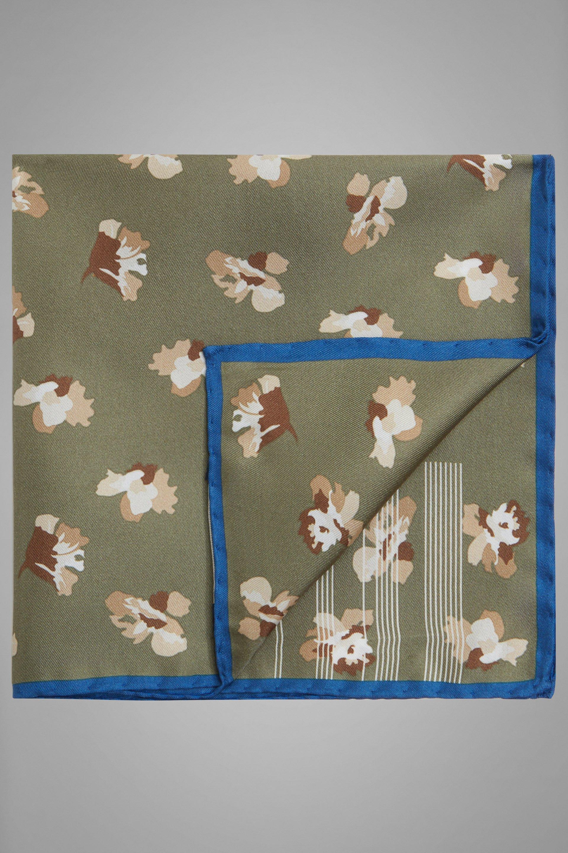 Green Floral Silk Pocket Square, Green, large image number 0