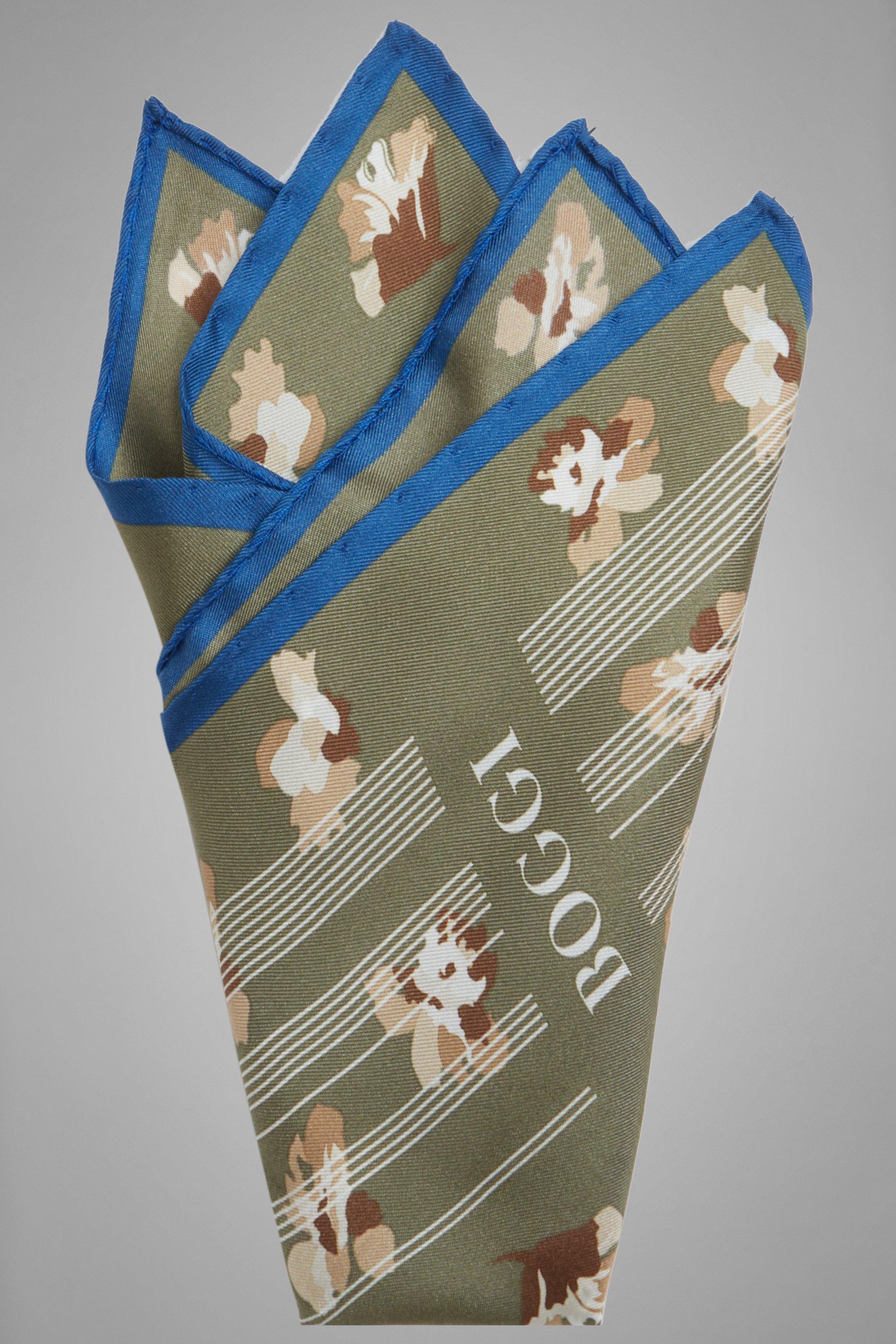 Green Floral Silk Pocket Square, Green, large image number 1