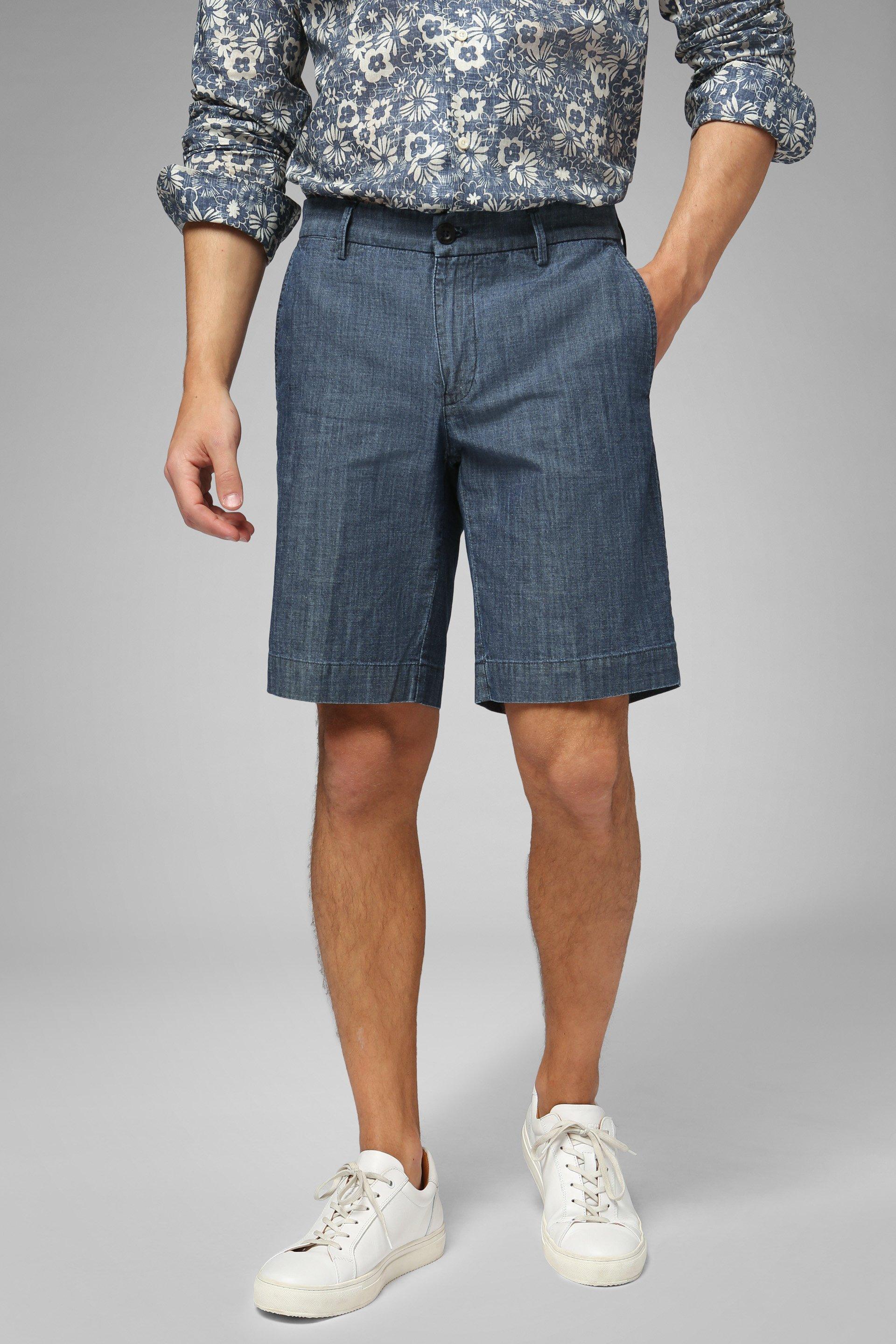 Blue Cotton Bermuda Shorts - Slim, , large image number 0