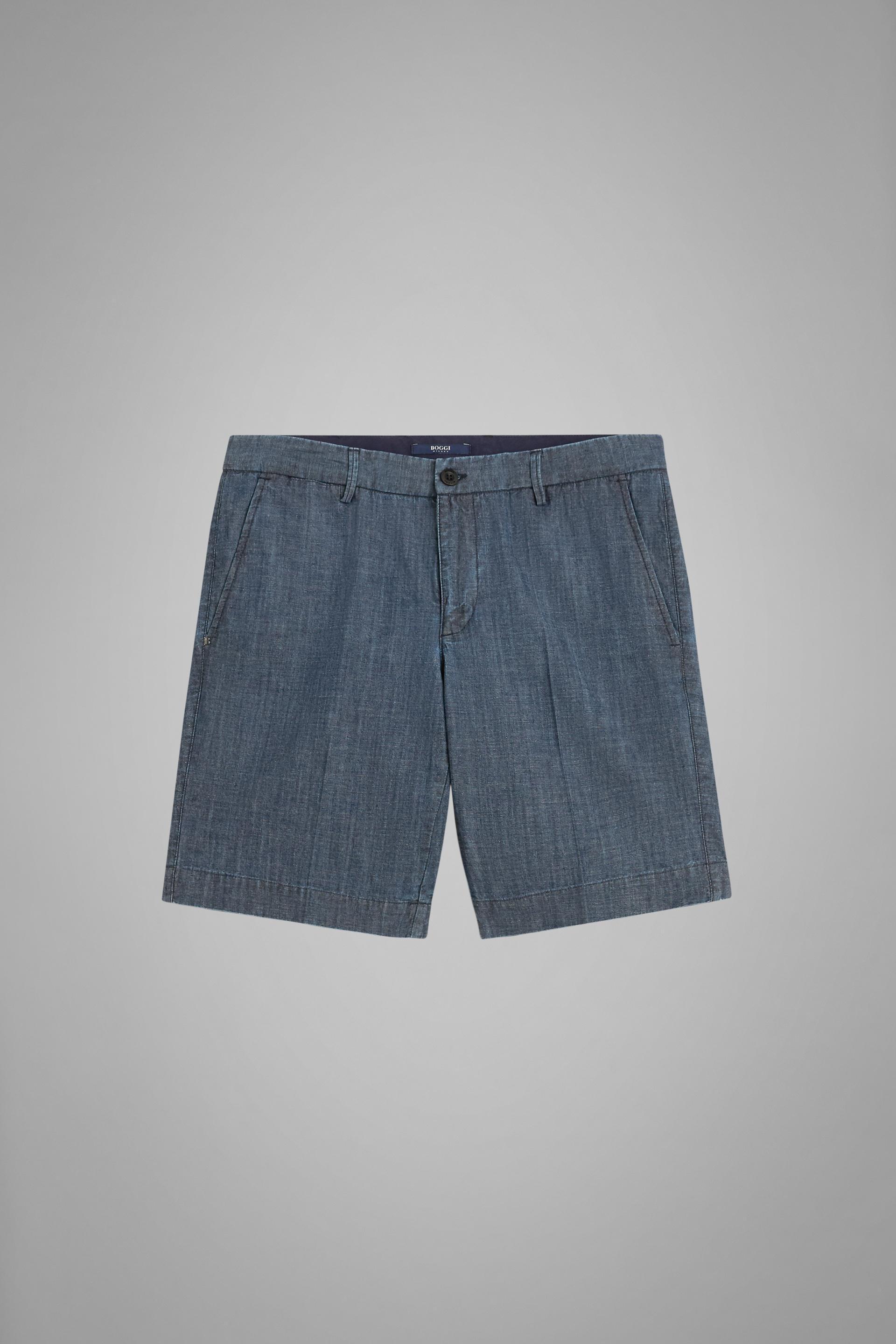 Blue Cotton Bermuda Shorts - Slim, , large image number 5