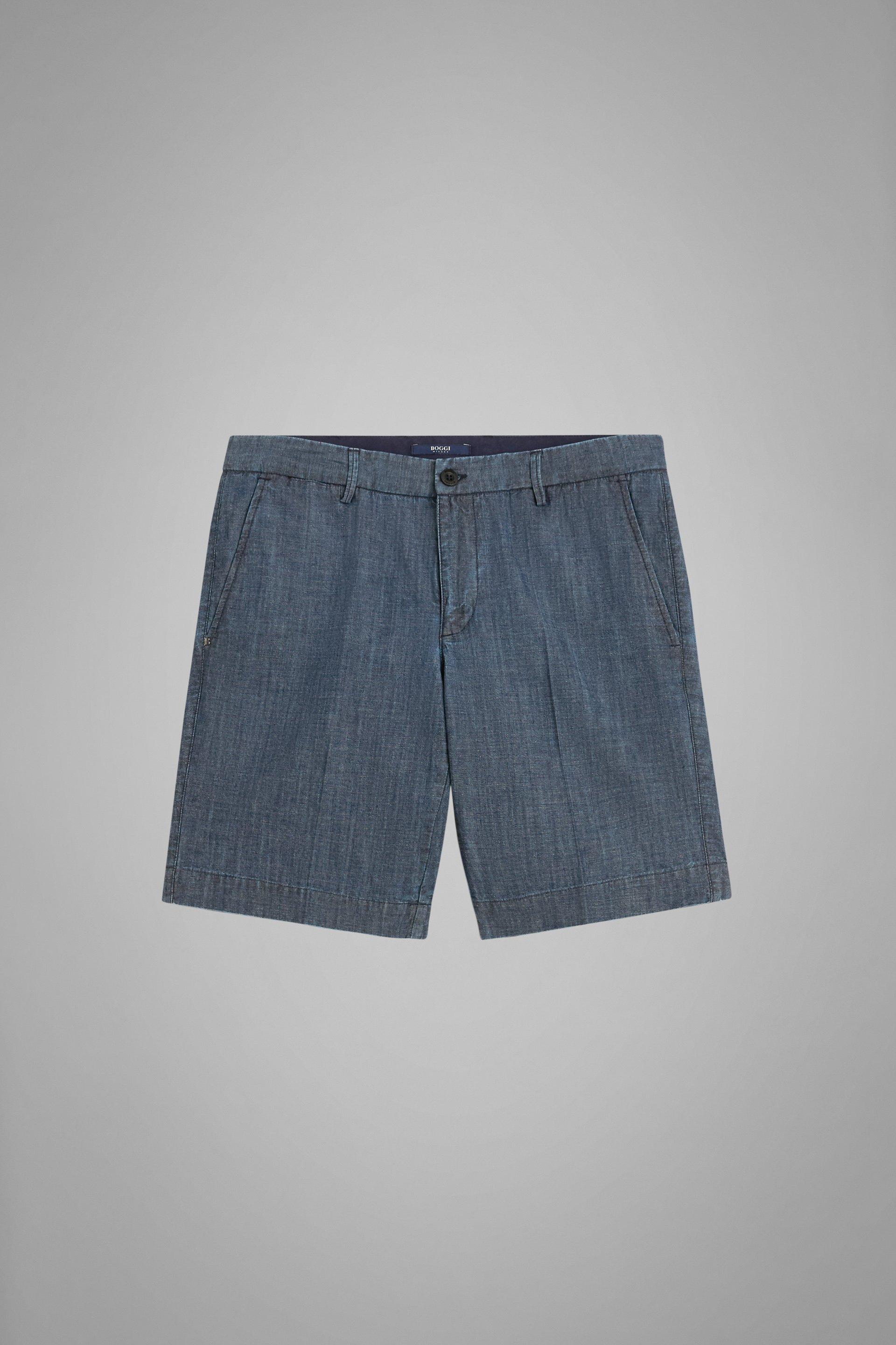Blue Cotton Bermuda Shorts - Slim, , large image number 6