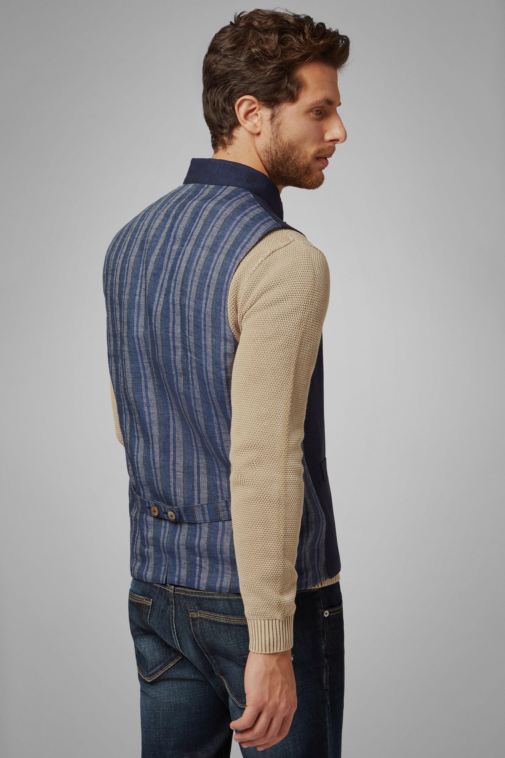 Blue Cotton/Linen/Tencel Mandarin Collar Waistcoat, , large image number 2