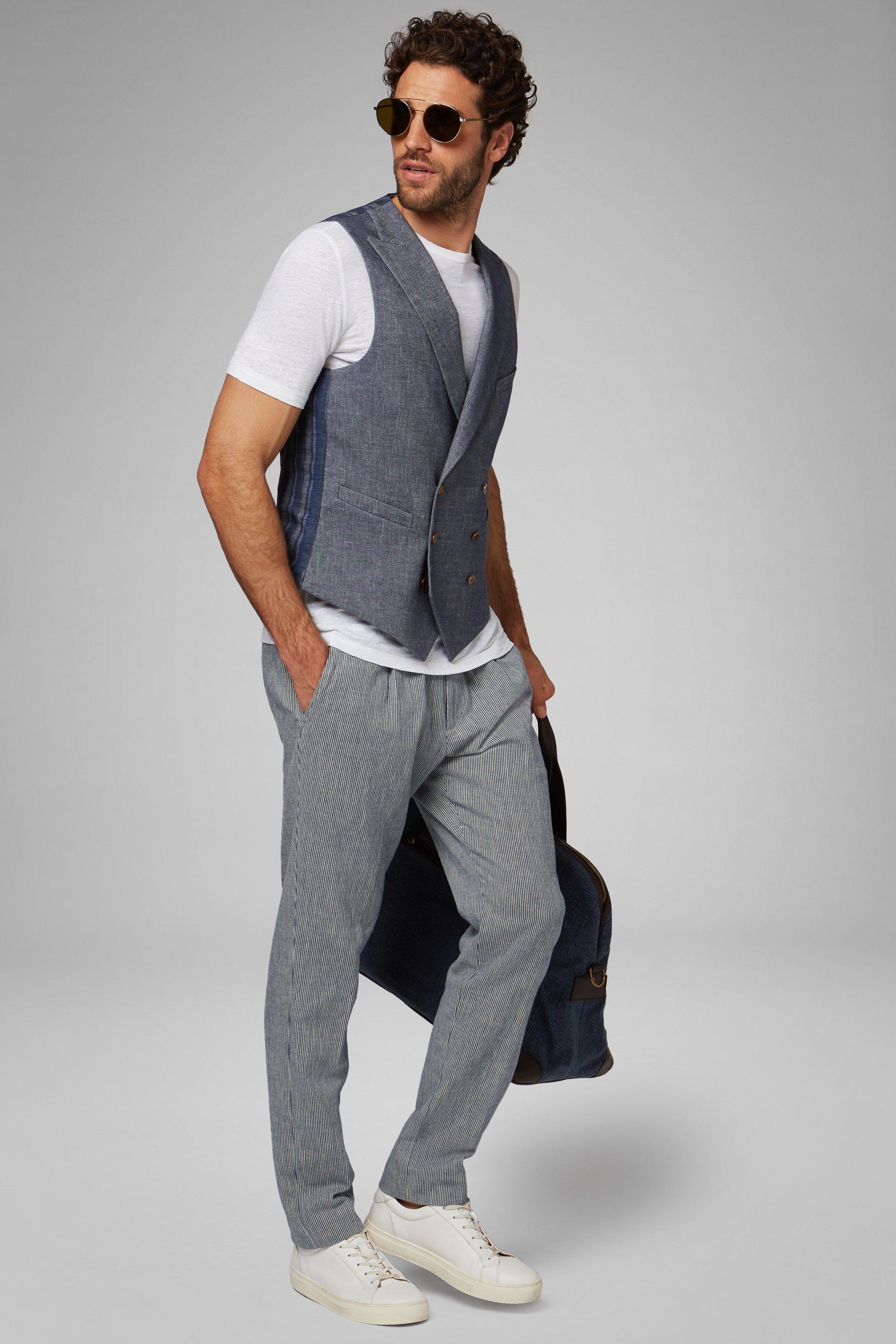 Blue Cotton Double-Breasted Waistcoat, , large image number 0