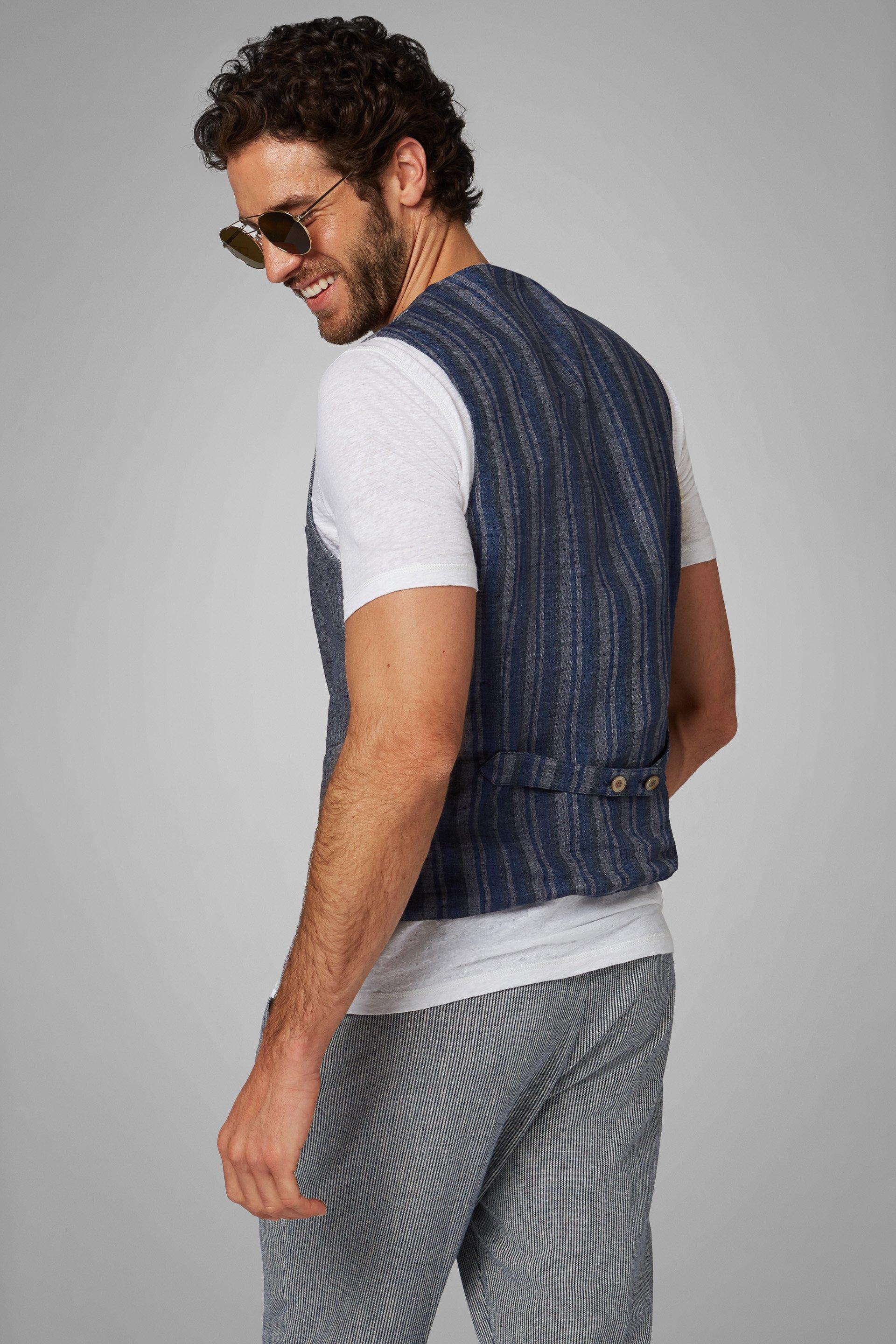 Blue Cotton Double-Breasted Waistcoat, , large image number 1