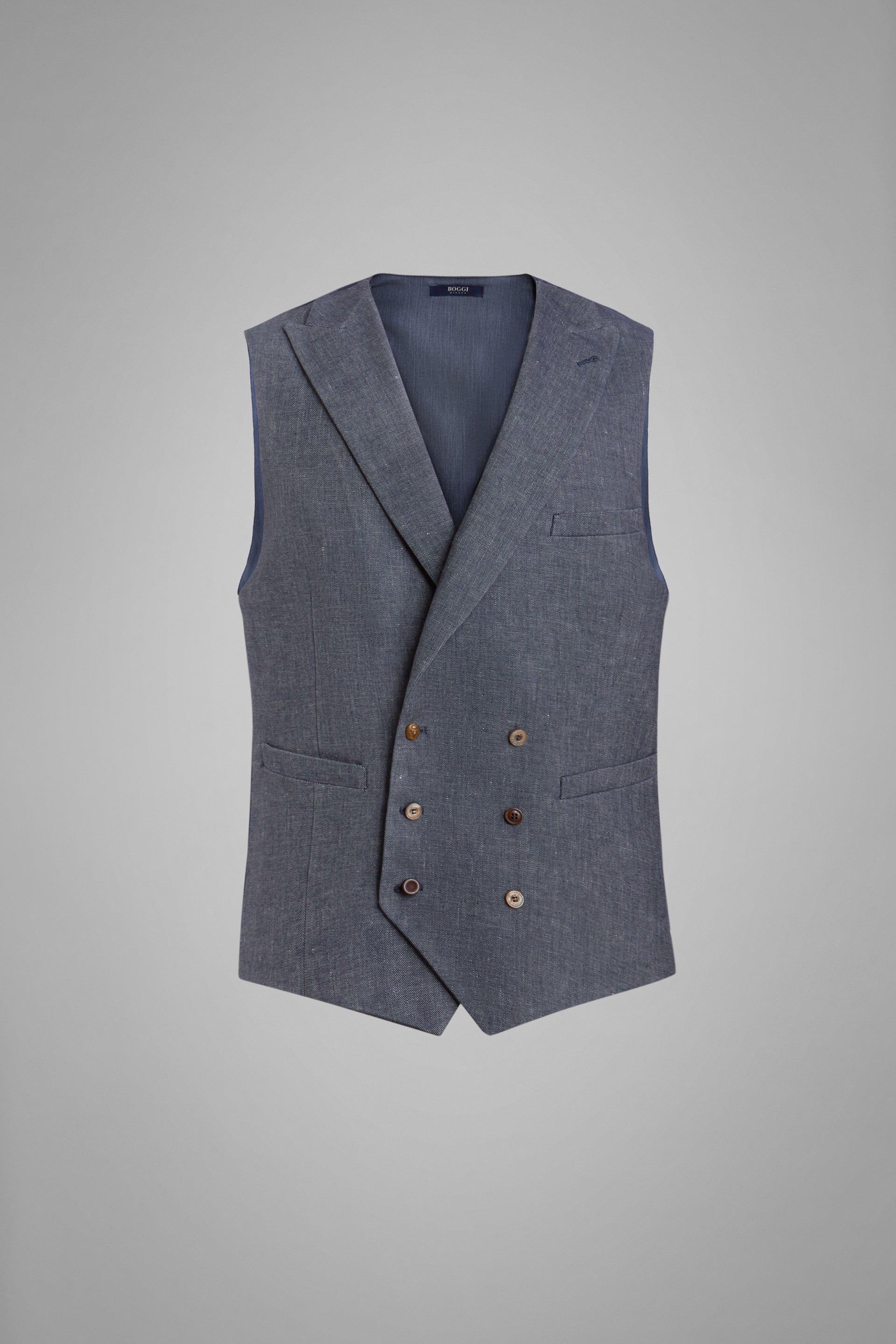 Blue Cotton Double-Breasted Waistcoat, , large image number 3