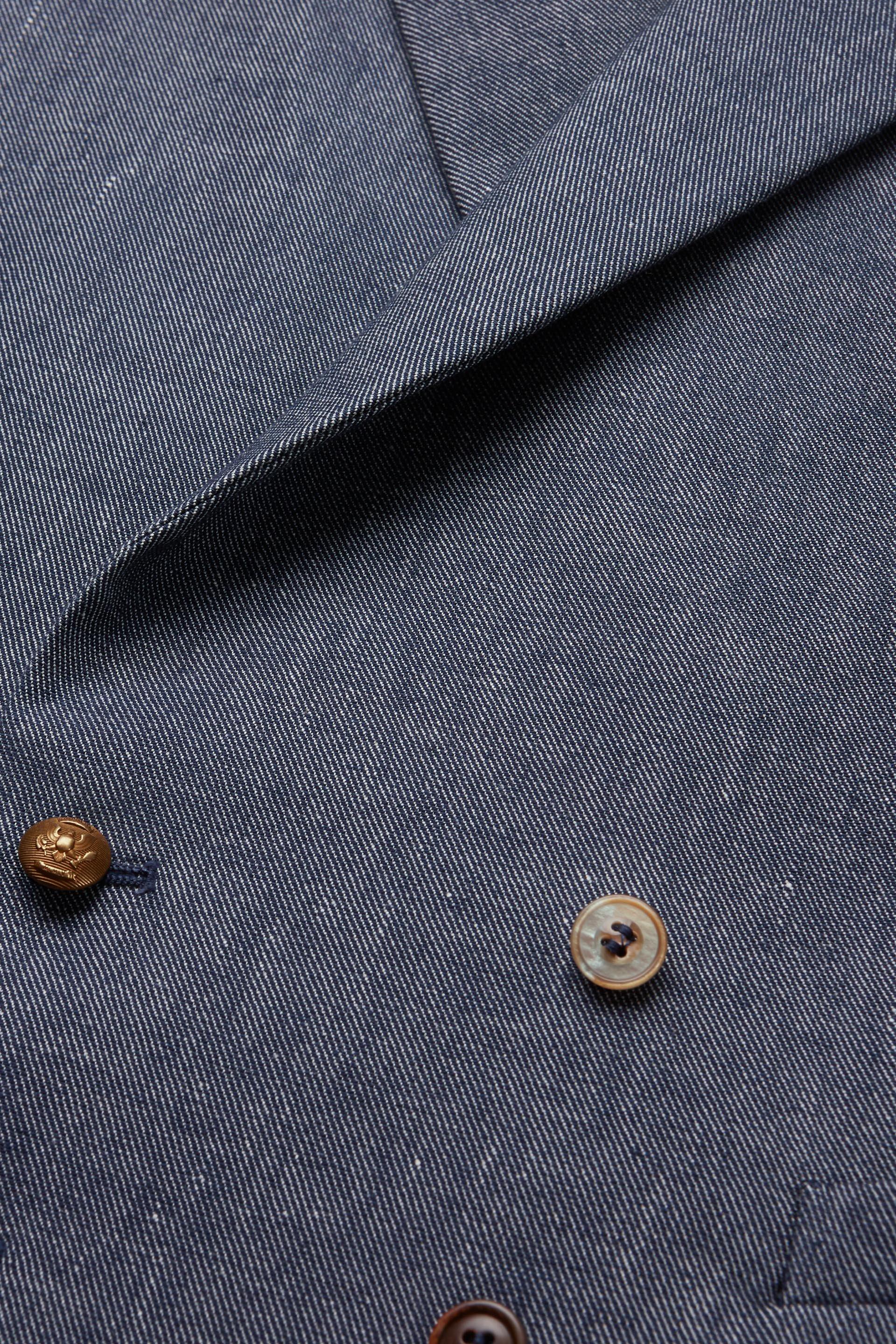 Blue Cotton Double-Breasted Waistcoat, , large image number 4