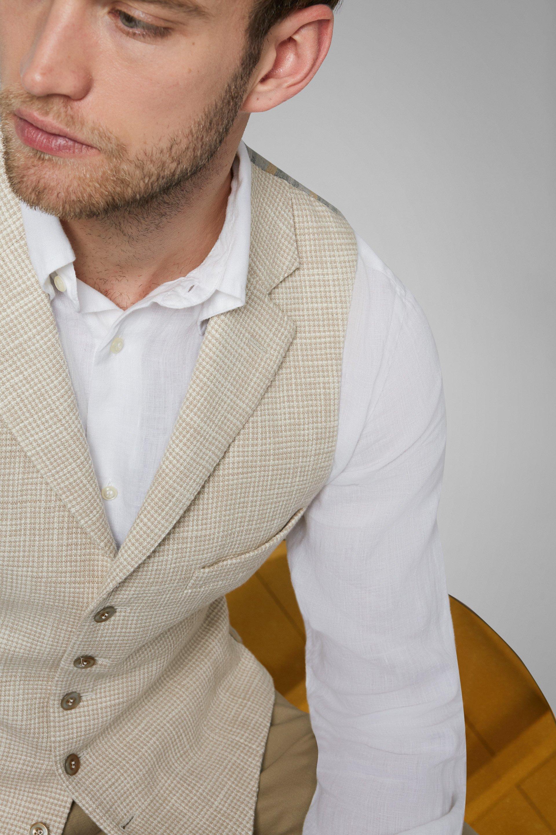 Beige Cotton Peaked Lapel Waistcoat, , large image number 1