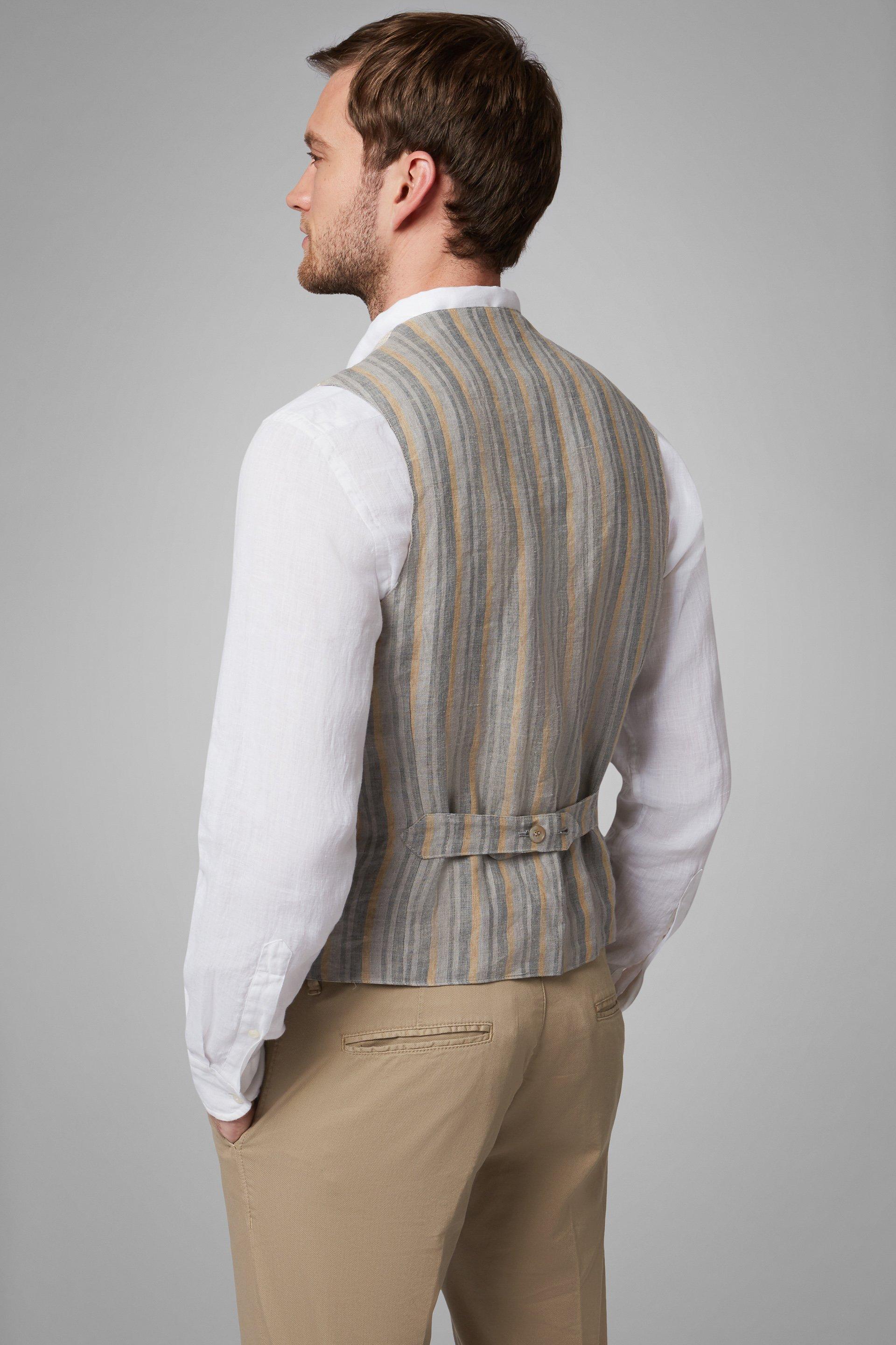 Beige Cotton Peaked Lapel Waistcoat, , large image number 2