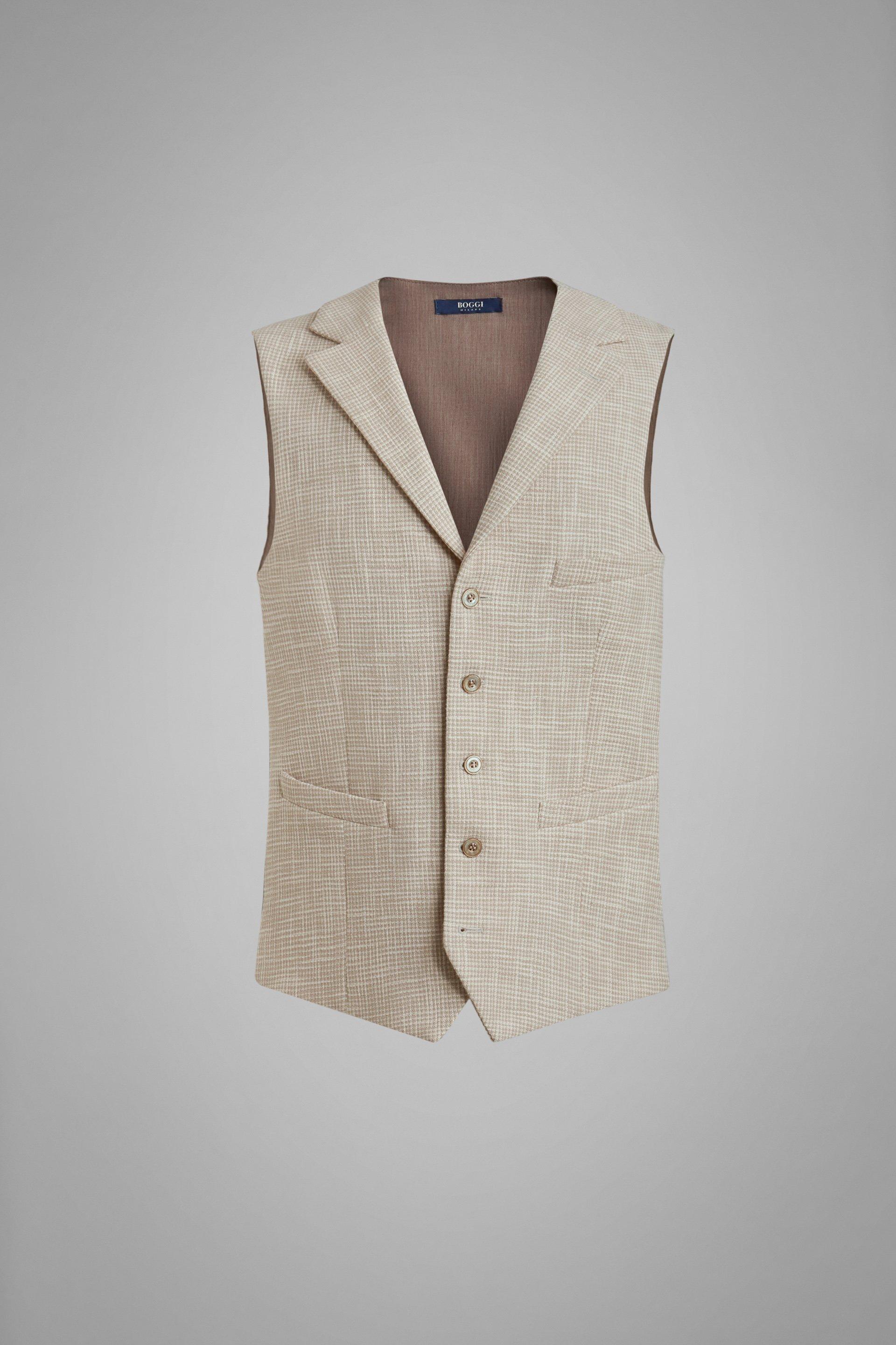 Beige Cotton Peaked Lapel Waistcoat, , large image number 3