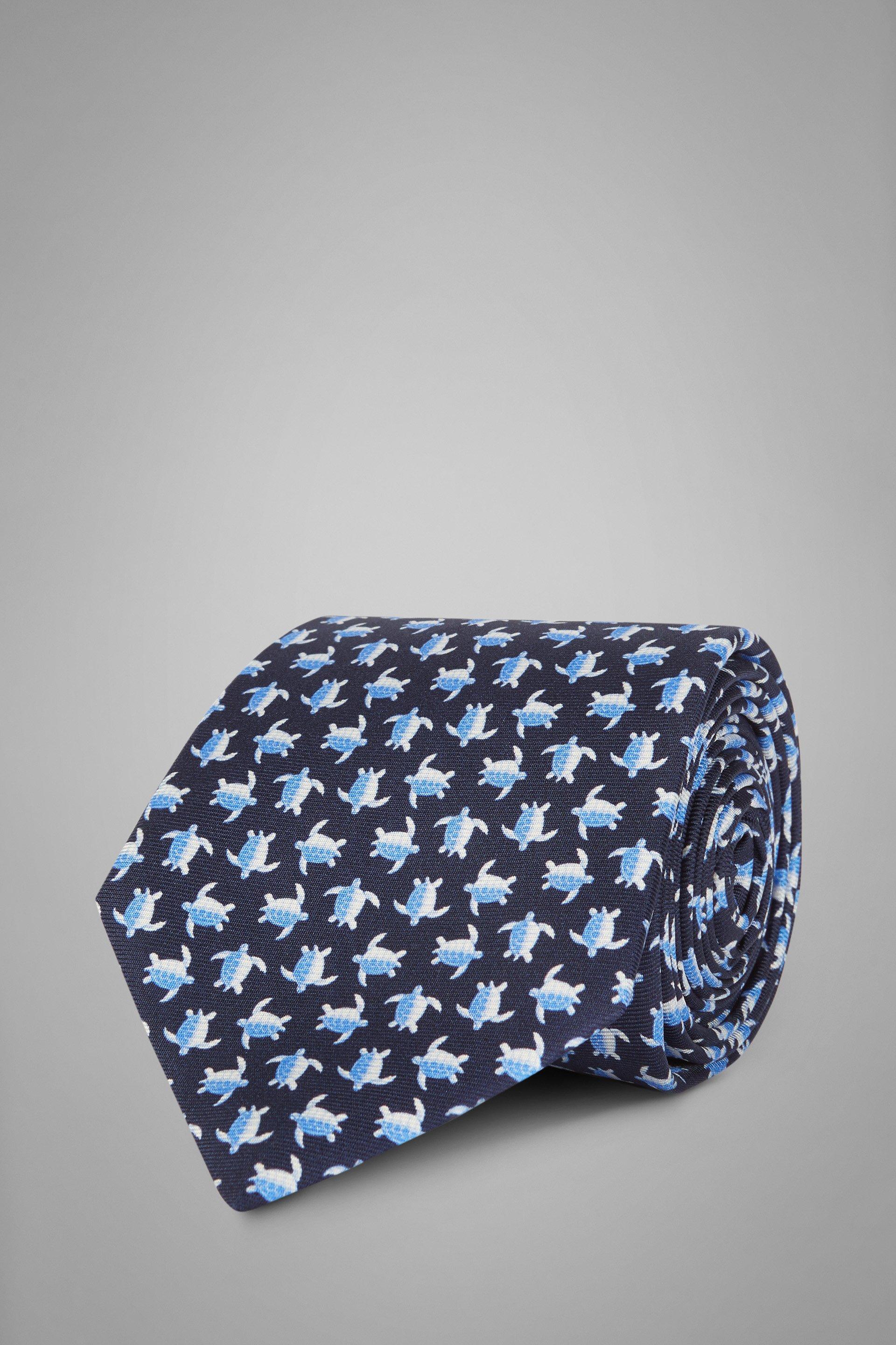 Blue Turtle Pattern Silk Tie, , large image number 0
