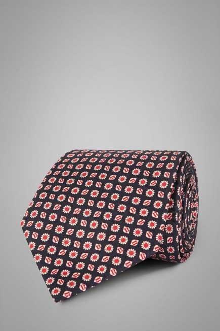 Blue Printed Silk Tie With B Logo For Men, , large image number 0