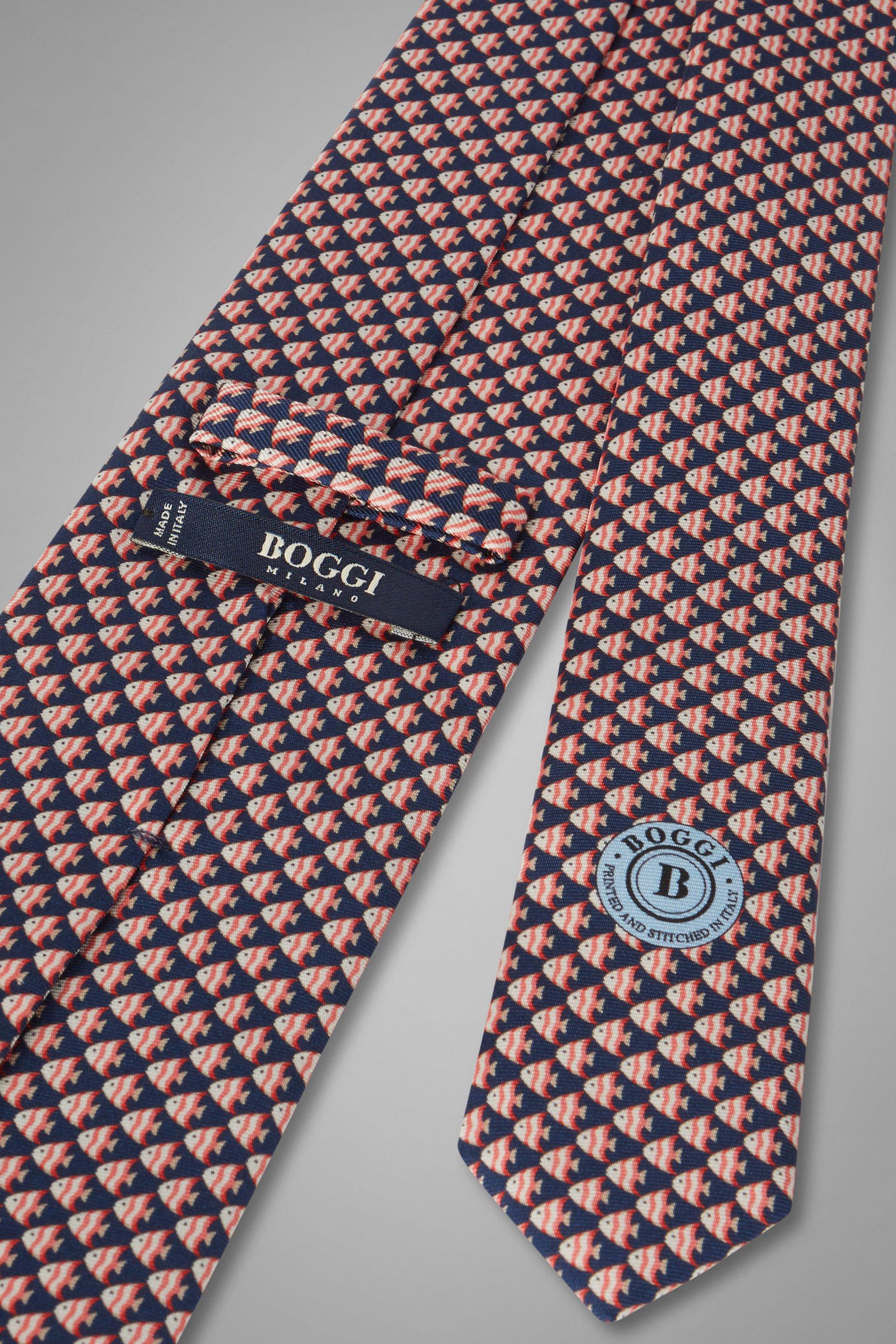 Blue Fish Print Silk Tie, , large image number 1
