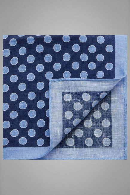Boggi Milano - Blue  Polka Dot Print Linen Pocket Square